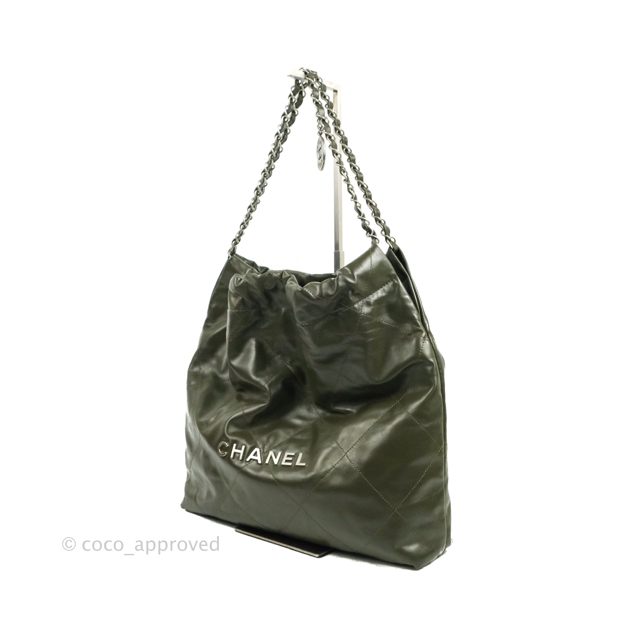 Chanel 22 small, green calf leather
