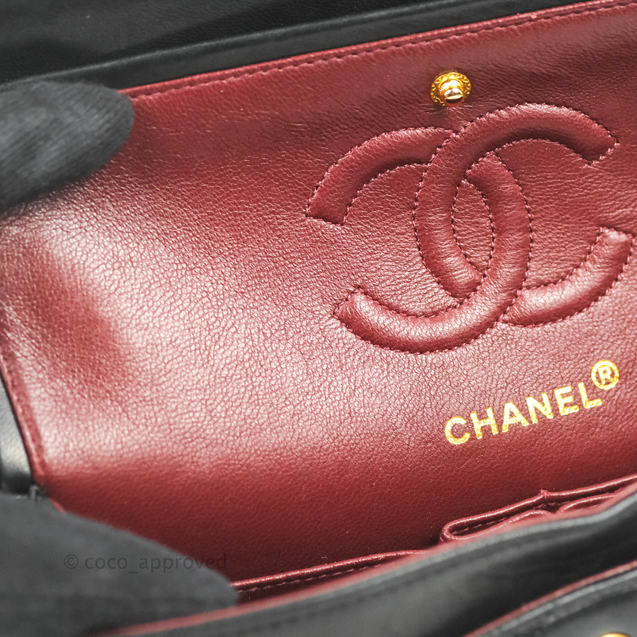 Chanel Vintage Classic S/M Small Double Flap Bag Black Lambskin 24K Go –  Coco Approved Studio
