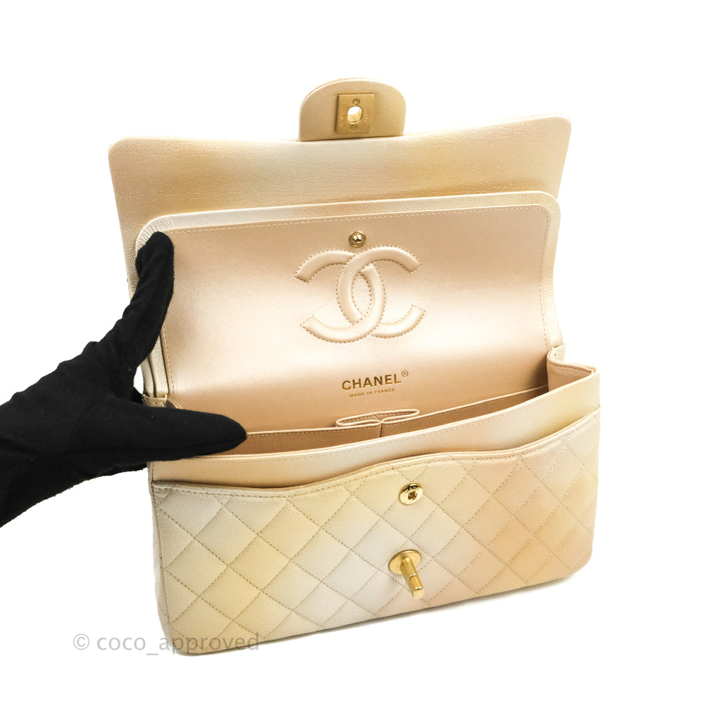 Chanel Classic Quilted M/L Medium Flap Ombre Metallic Goatskin Gold Hardware