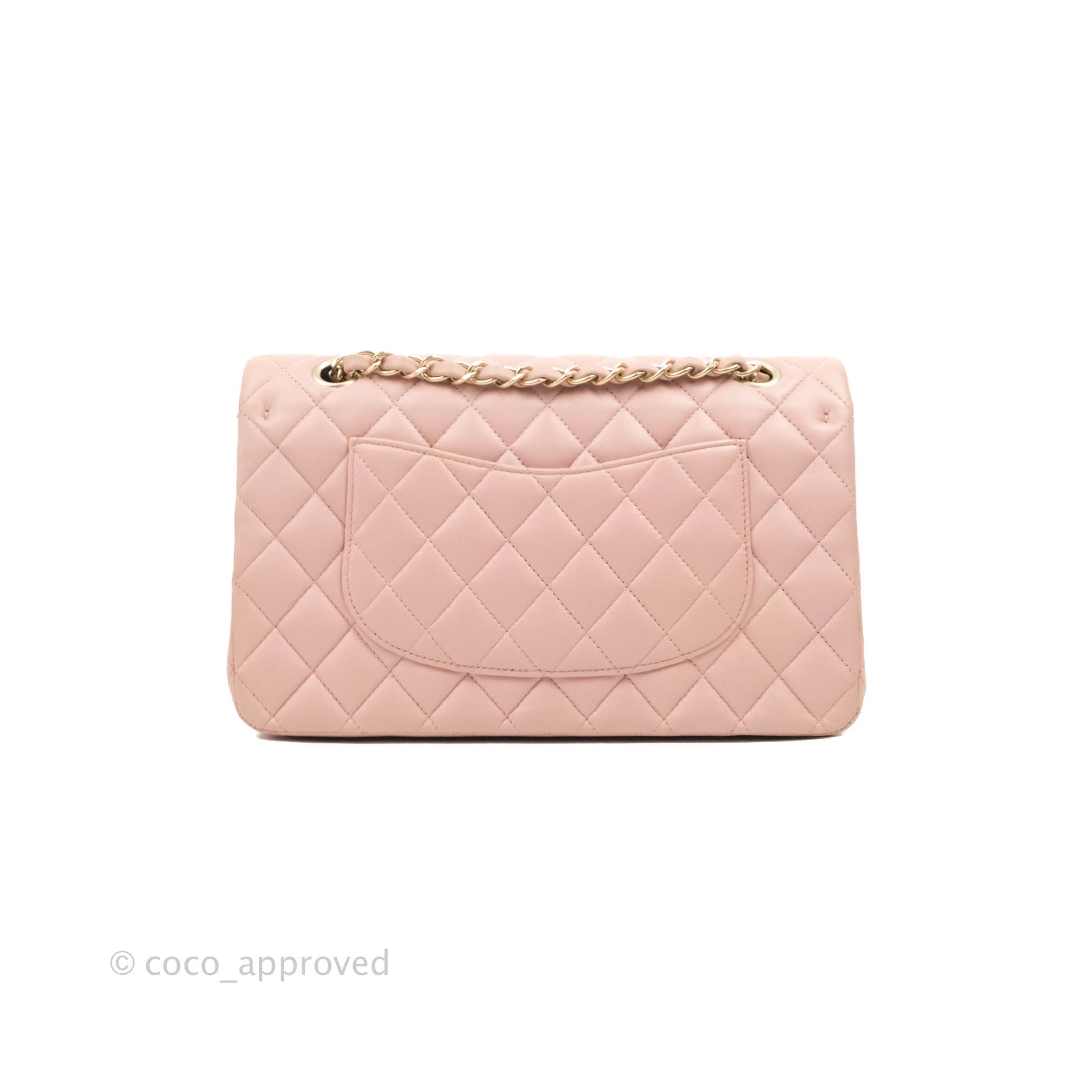 Chanel Medium M/L Classic Double Flap Bag In PINK Lambskin, 24K GHW
