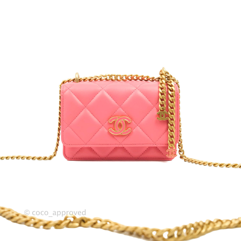 Chanel Clutch with Chain Pink Lambskin Enamel Gold Hardware