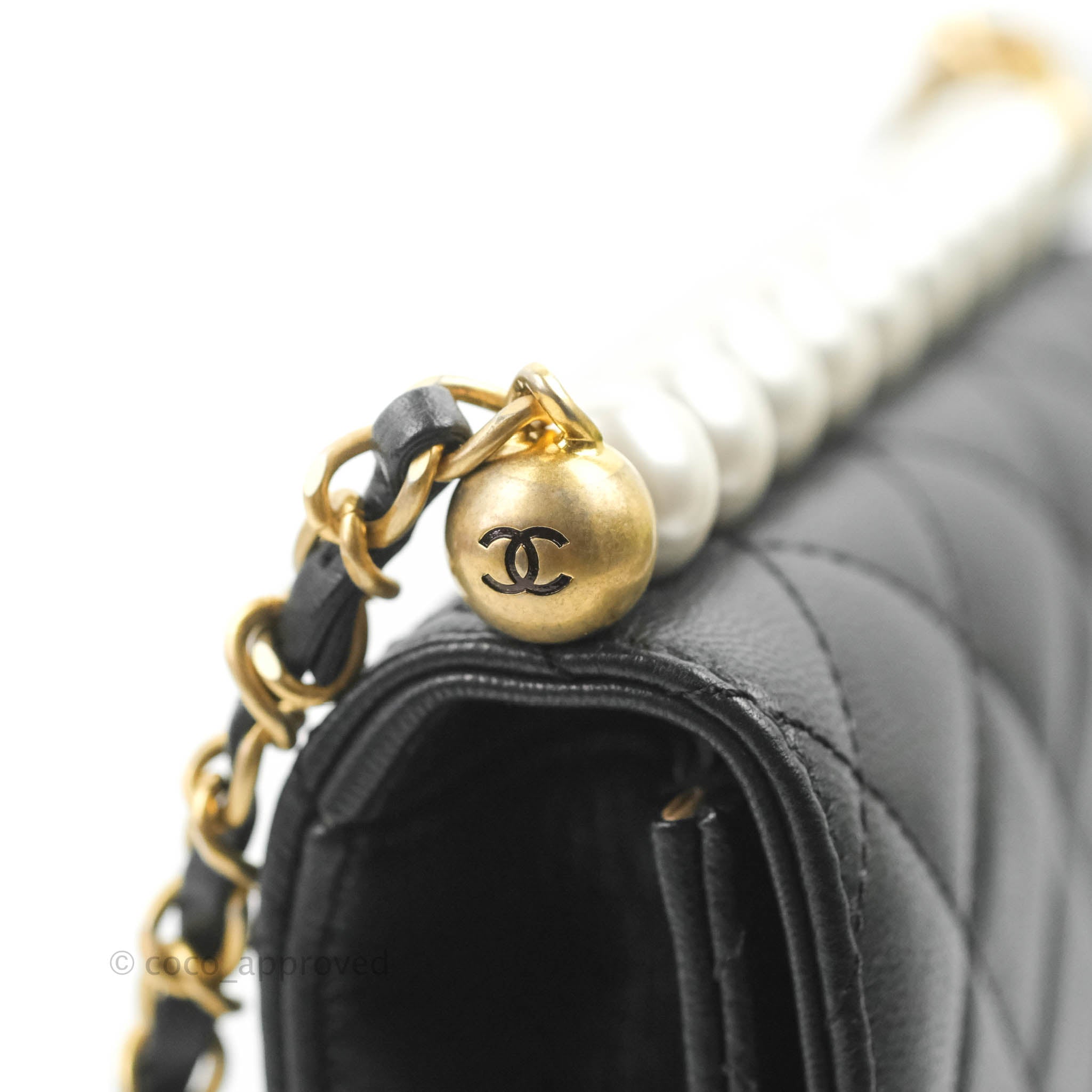 Chanel Chic Pearls Flap Bag Quilted Goatskin with Acrylic Beads Mini Gold  205760150