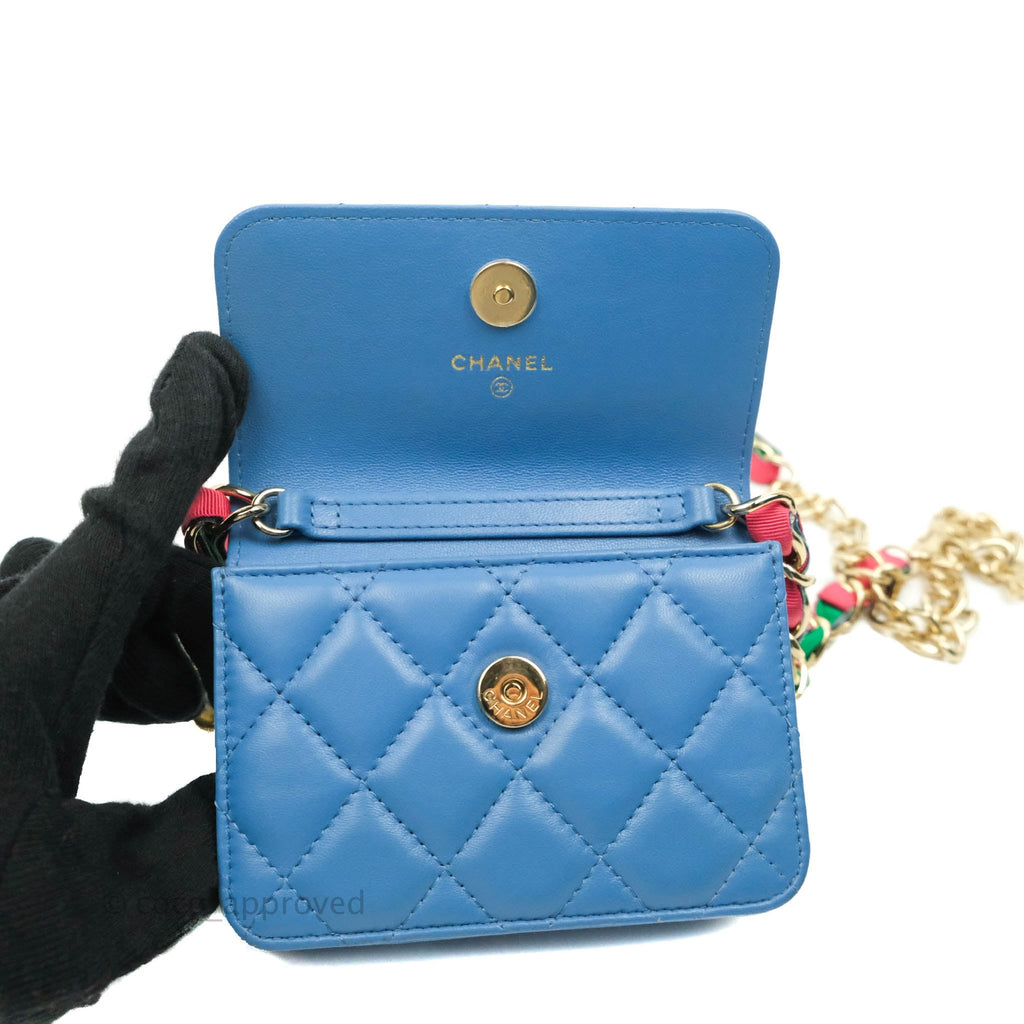 Chanel Ribbon Belt Bag Blue Lambskin Gold Hardware