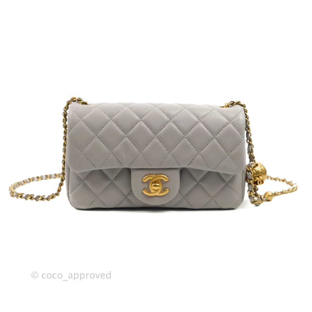 Chanel Mini Rectangular Pearl Crush Quilted Grey Lambskin Aged Gold Hardware