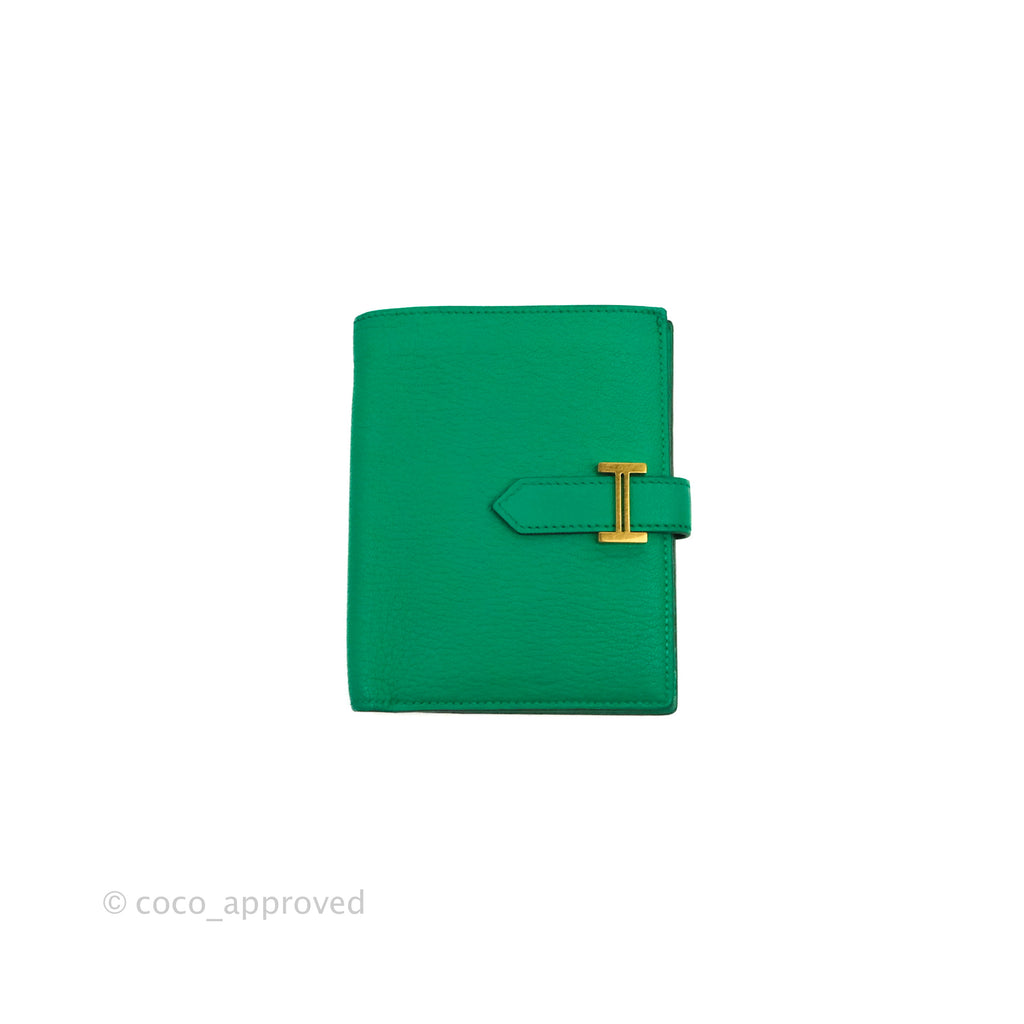 Hermes Bearn Wallet Green Chevre Mysore Gold Hardware