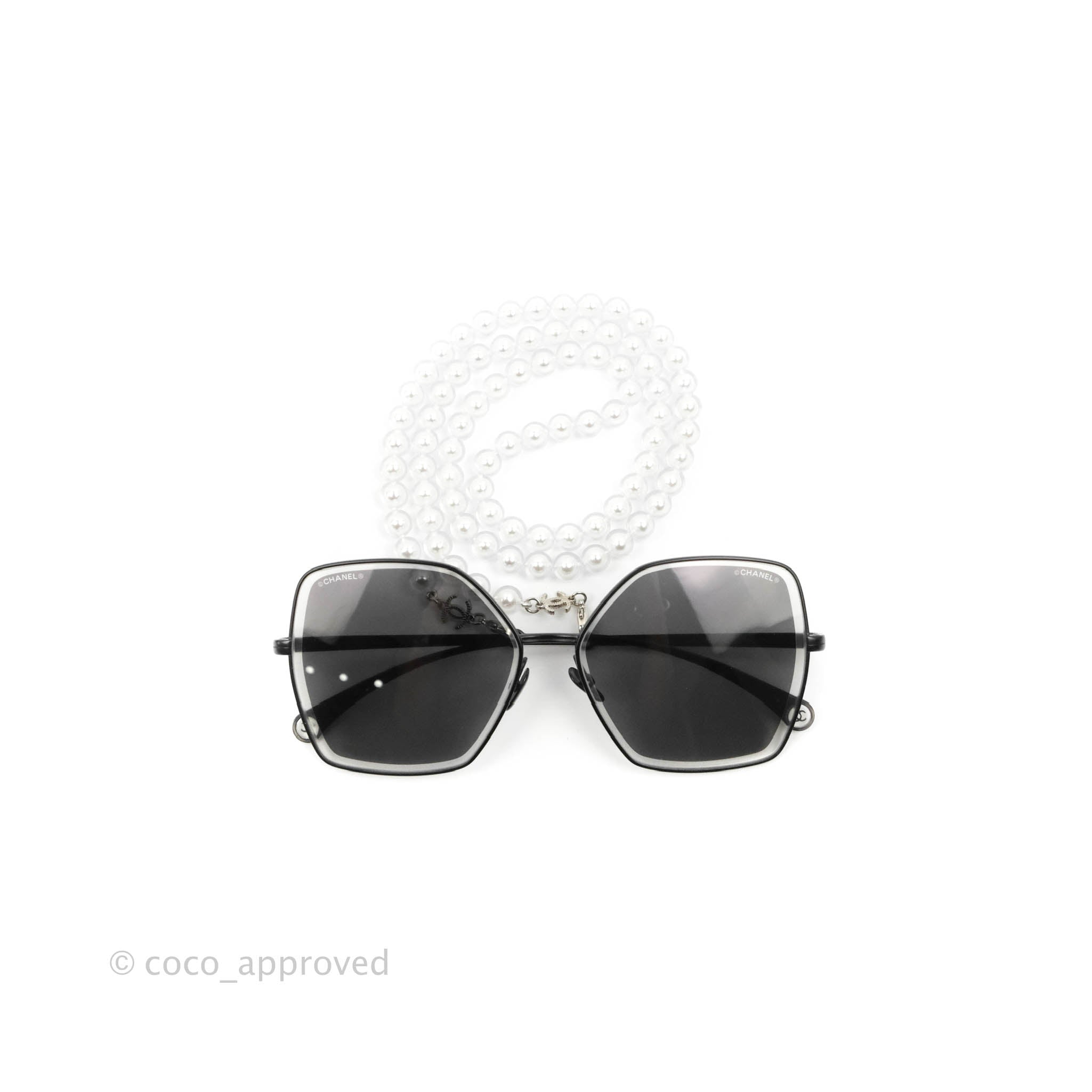 Chanel 4262 Butterfly Sunglasses Pearl Chain Black Black Hardware