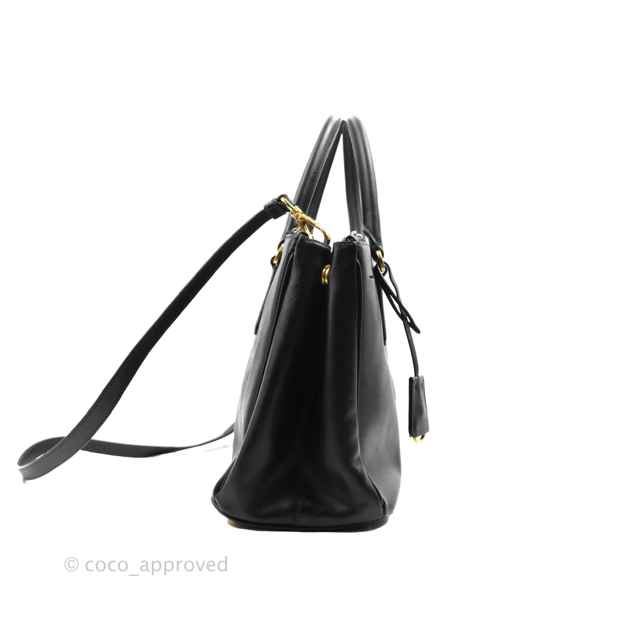Prada Galleria Double Lux Black Saffiano Leather Zip Satchel