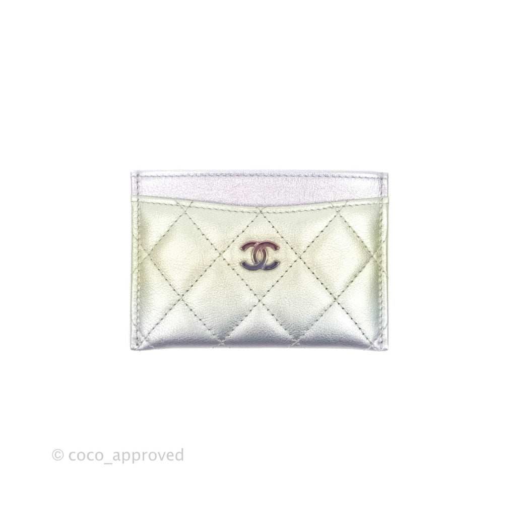 Chanel Classic Quilted Metallic Rainbow Lambskin Card Holder Rainbow Hardware