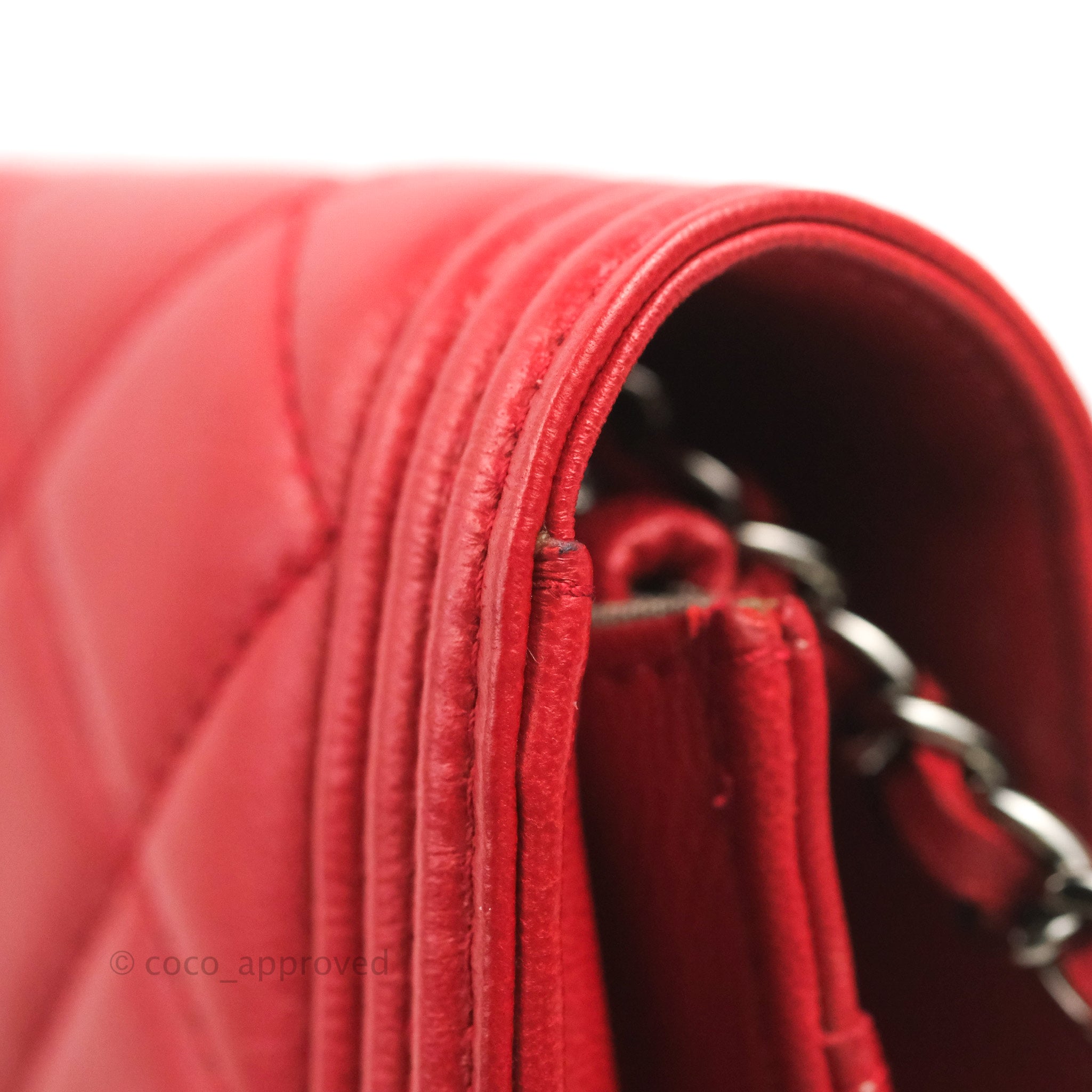 Chanel Boy Wallet on Chain WOC Red Lambskin Dark Silver Hardware – Coco  Approved Studio