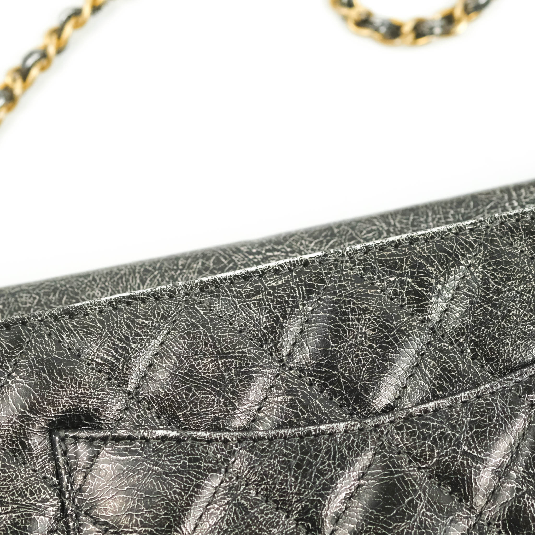 Chanel Cracked Metallic Calfskin Quilted Zip Away Chain Clutch Dark Si –  Coco Approved Studio