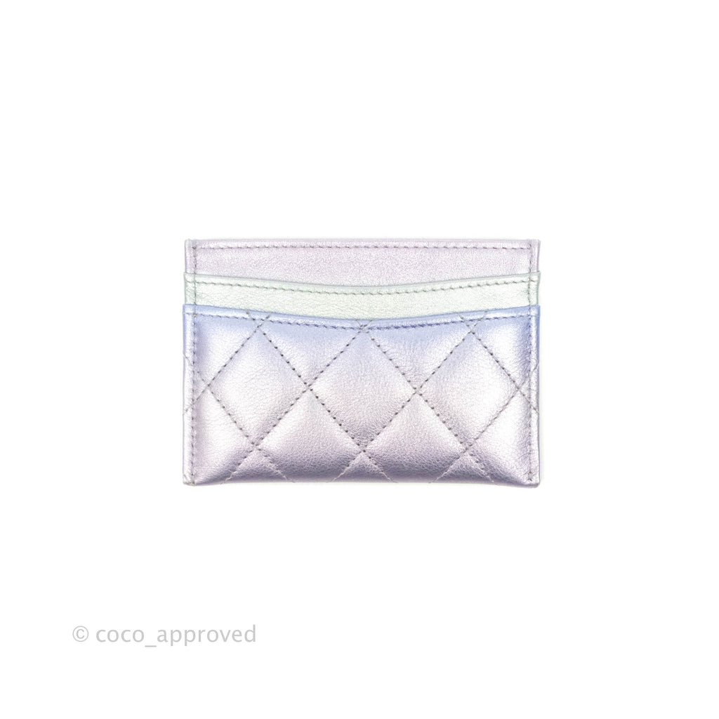 Chanel Classic Quilted Metallic Rainbow Lambskin Card Holder Rainbow Hardware