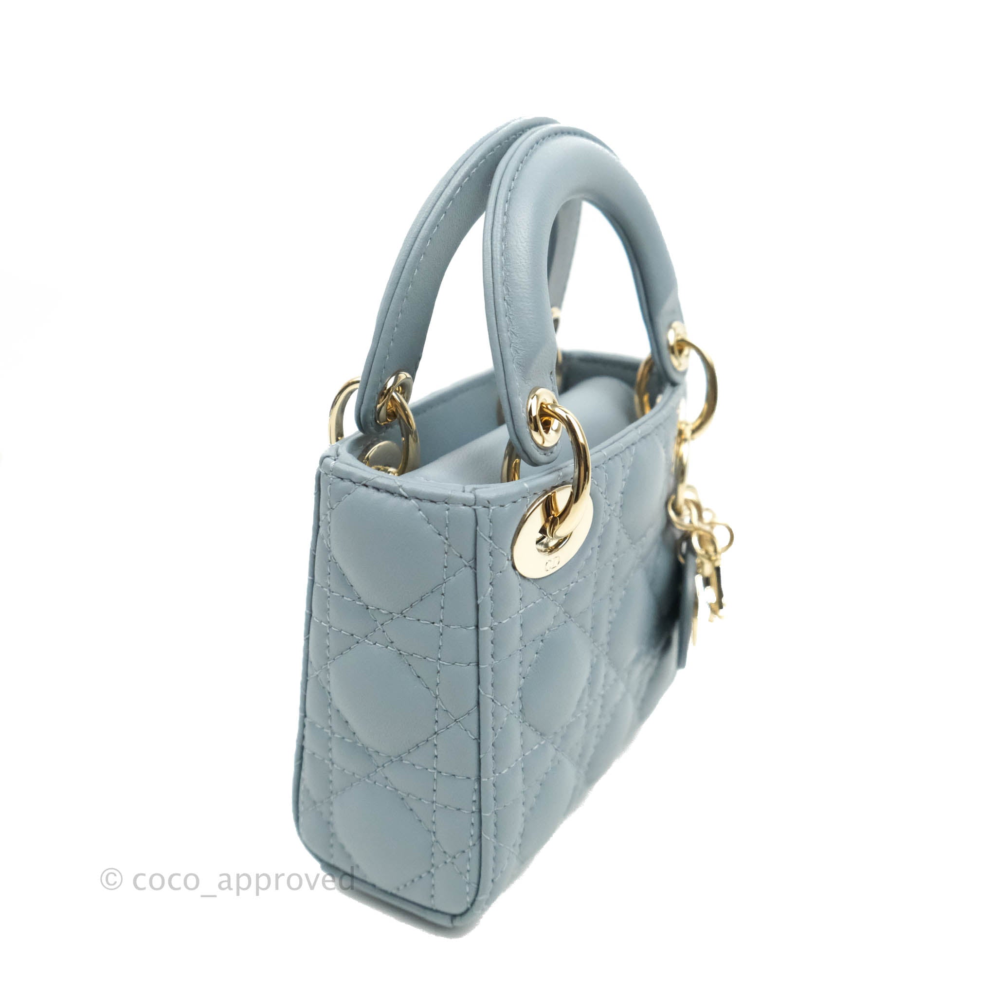 Christian Dior Micro Lady Dior Cannage Blue Grey Lambskin Gold Hardwar –  Coco Approved Studio