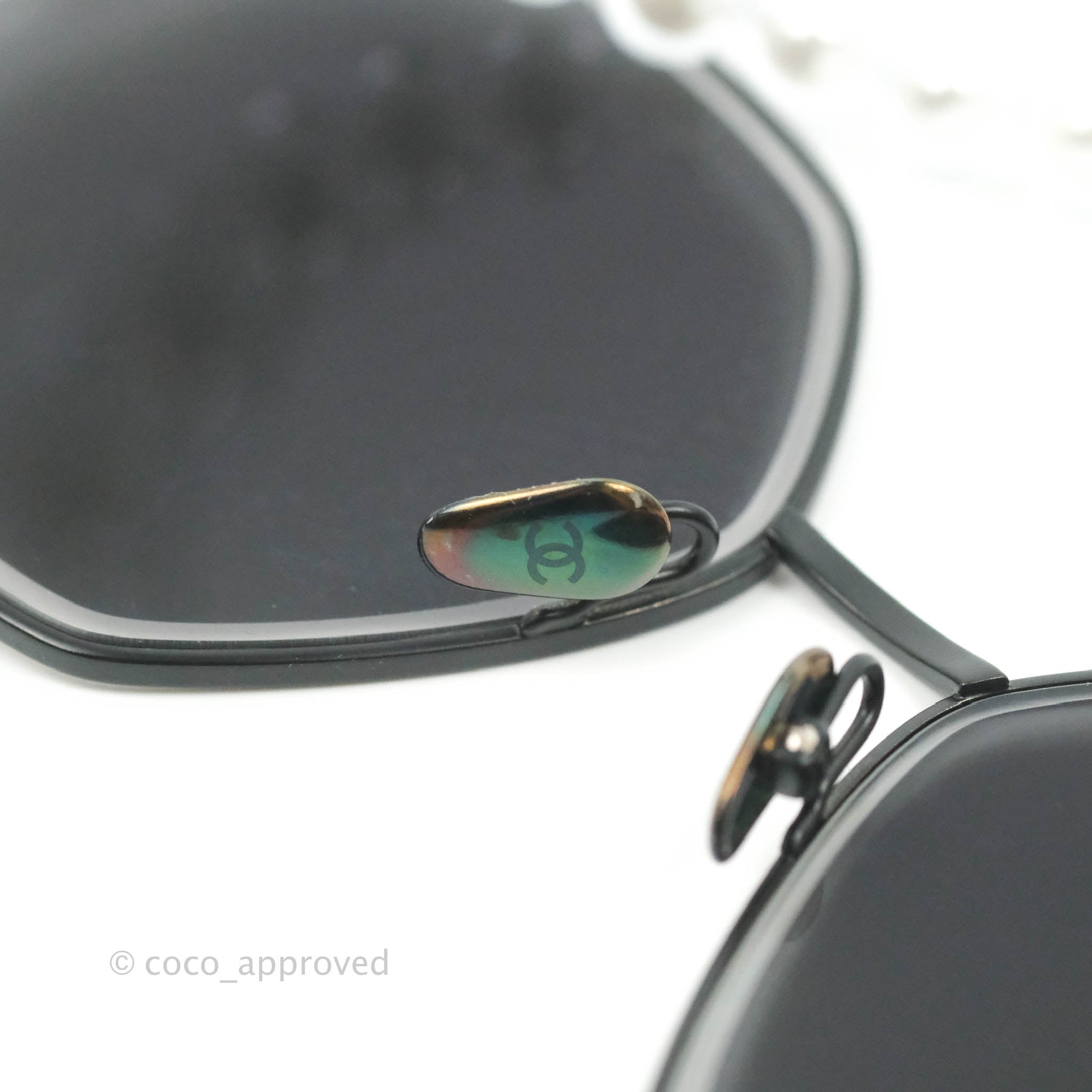 Chanel 4262 Butterfly Black Metal Sunglasses with Pearl Strap