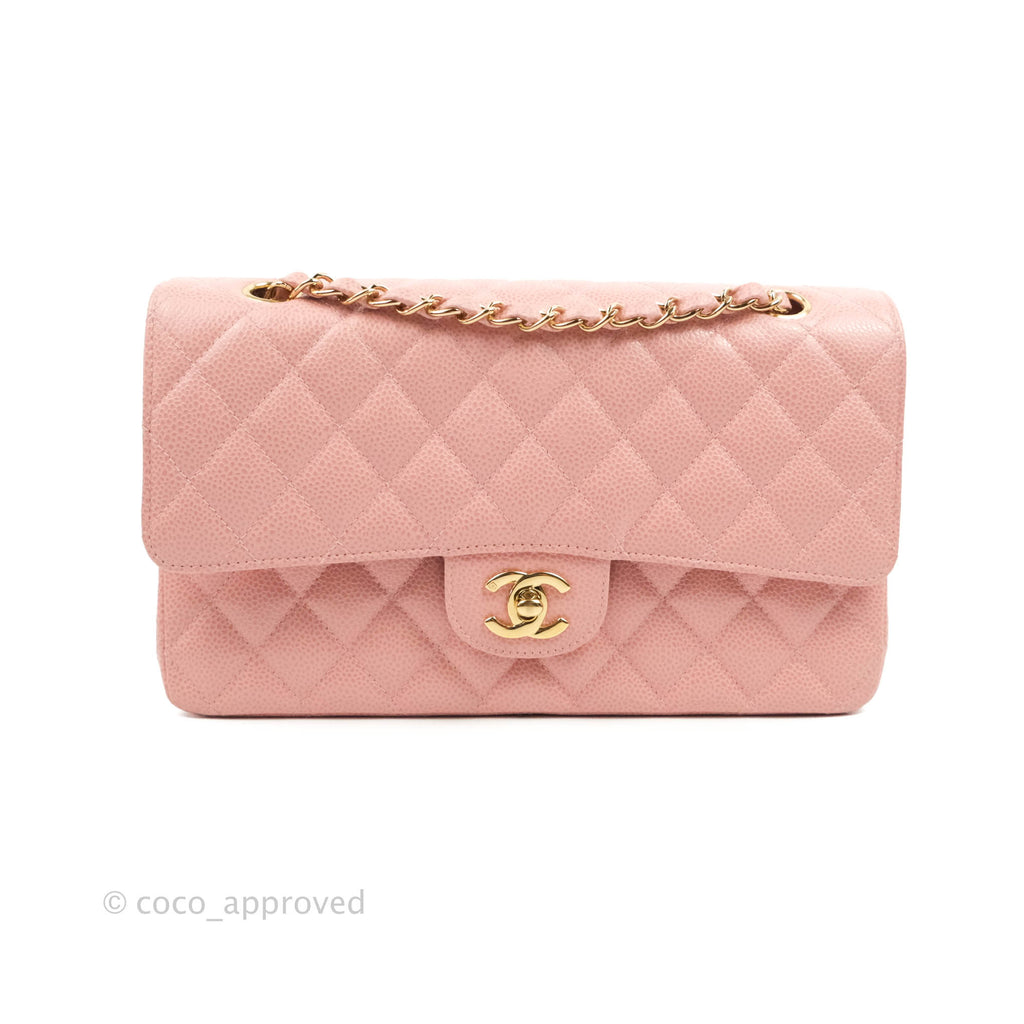Chanel Vintage Classic M/L Medium Flap Quilted Pink Caviar 24K Gold Hardware
