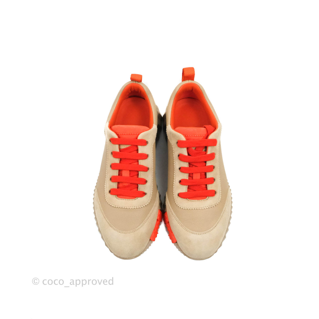 Hermès Bouncing Sneaker Beige Sarrasin / Orange Sanguine Goatskin Size 35.5