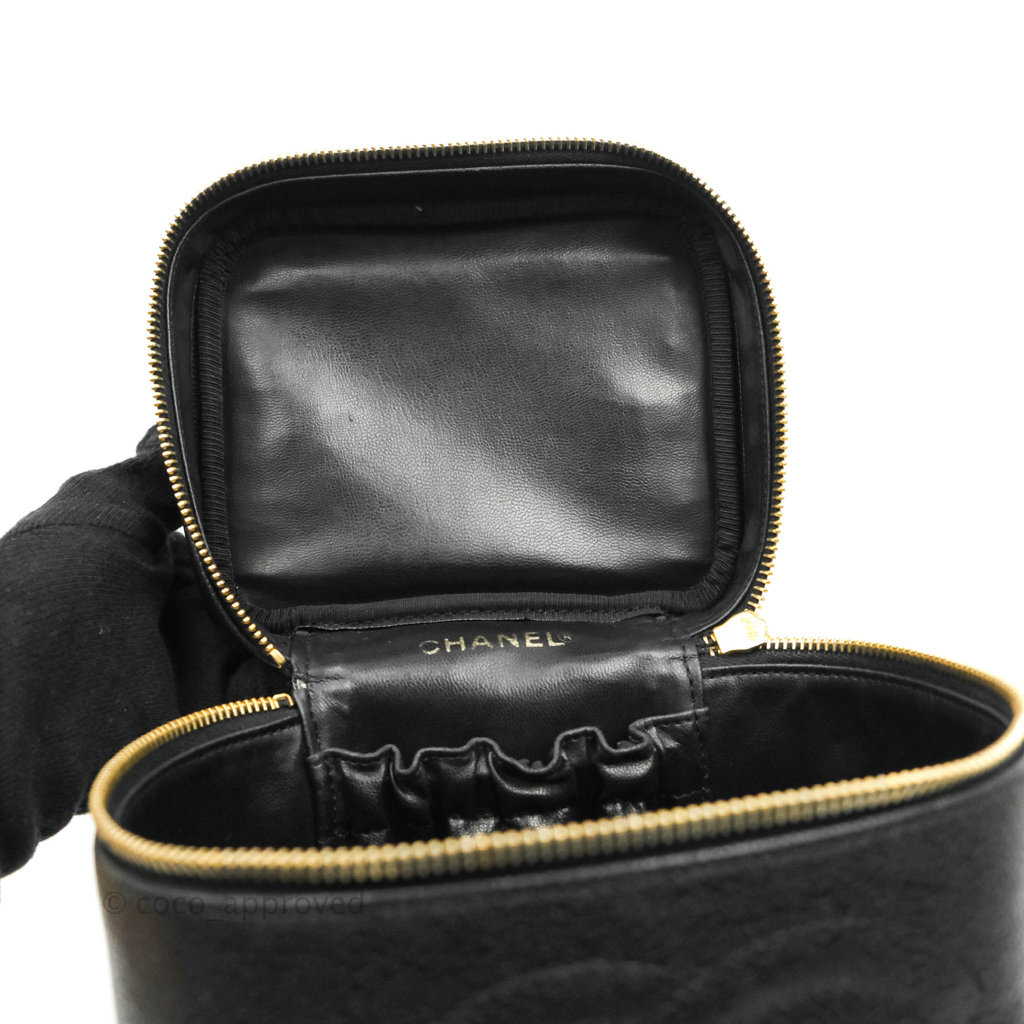 Chanel Vintage Black Caviar CC Timeless Vanity Case Gold Hardware