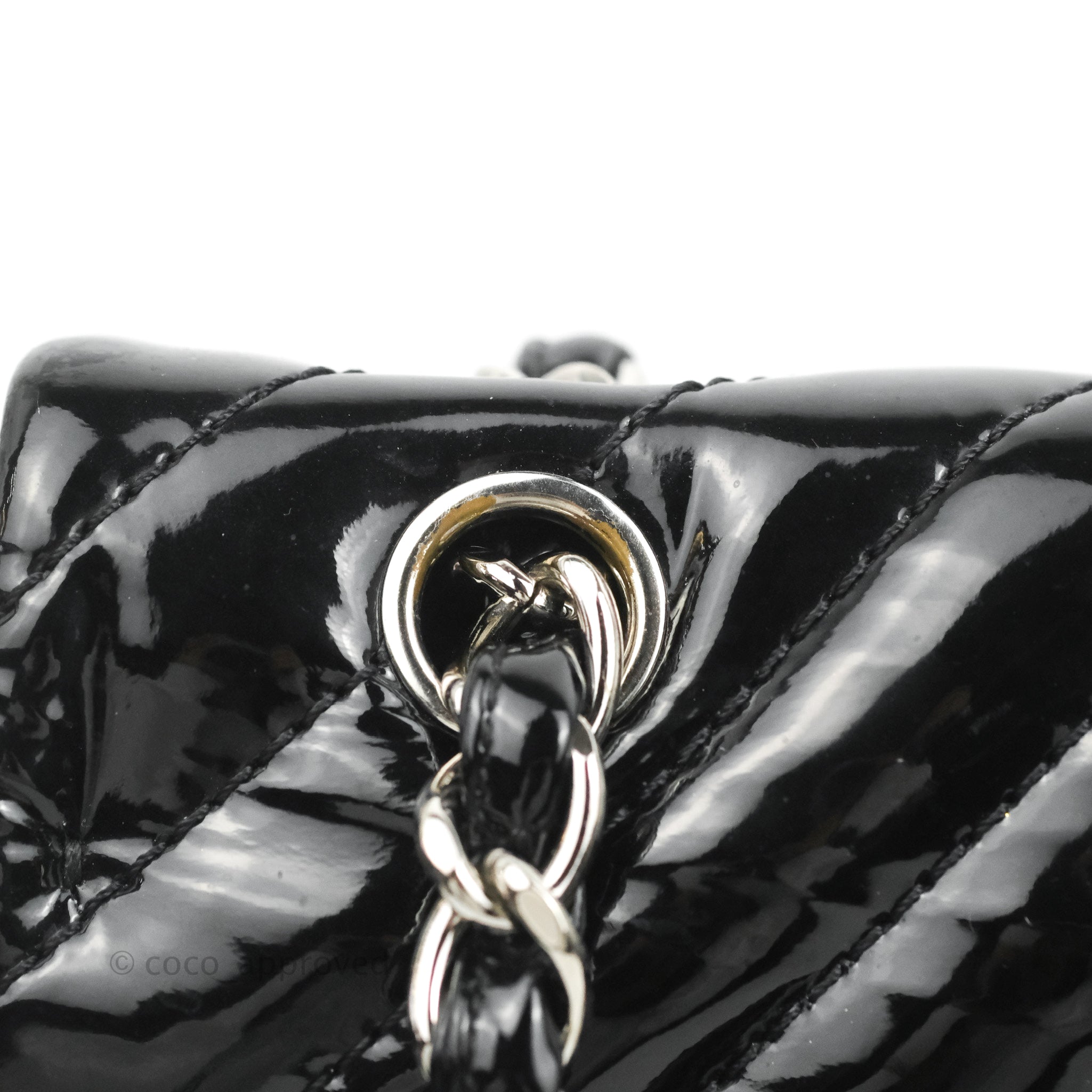 Chanel Classic Single Flap Quilted Patent Leather Silver-tone Maxi