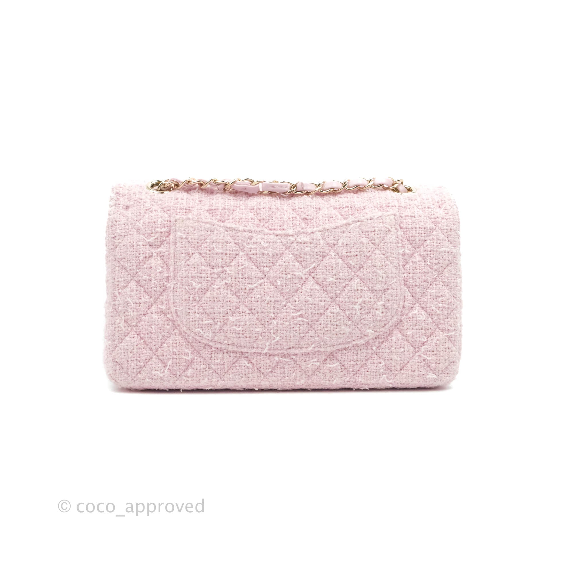 Chanel Classic M/L Medium Quilted Double Flap Bag Pink Tweed Gold Hard –  Coco Approved Studio