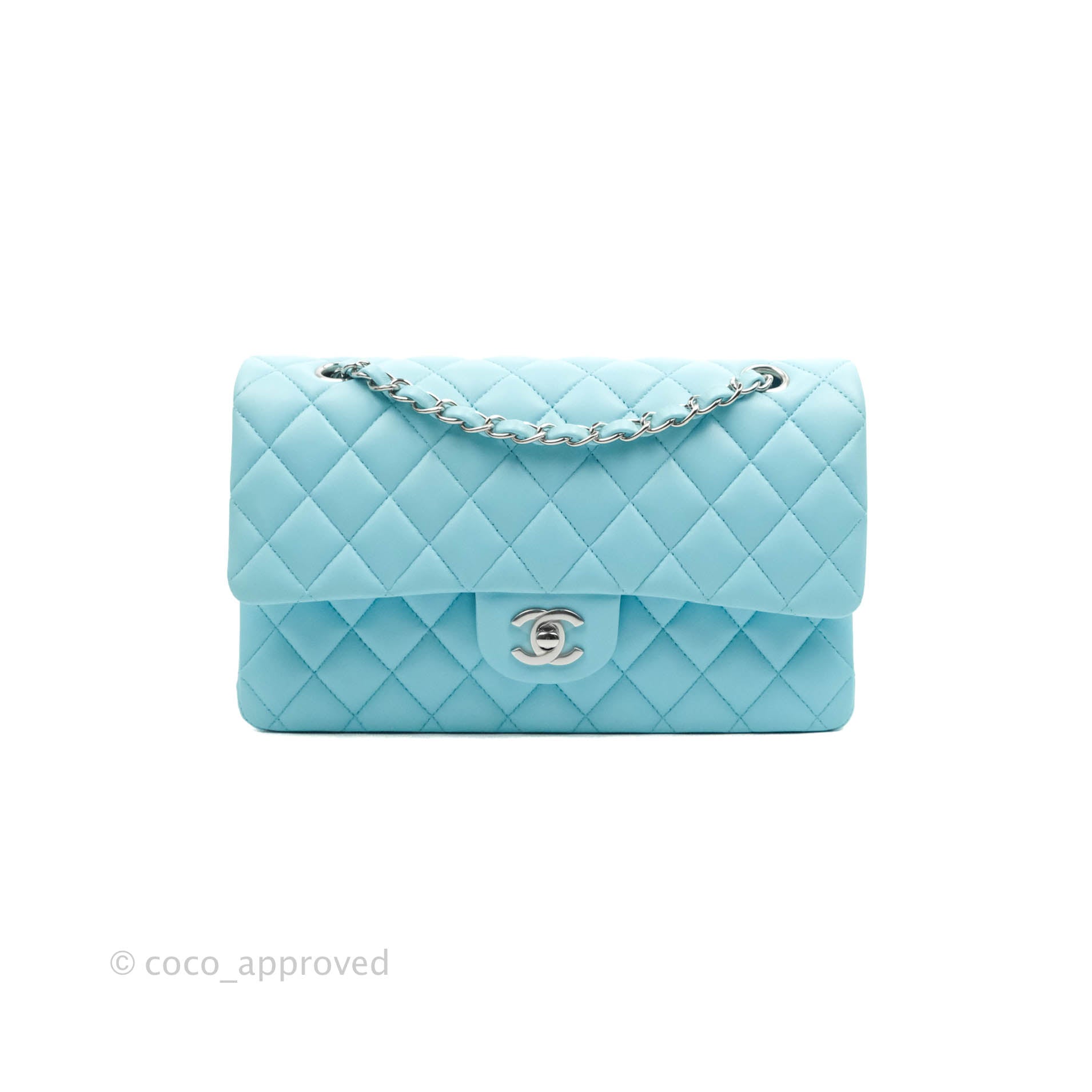 Chanel Classic M/L Medium Double Flap Tiffany Neon Blue Lambskin