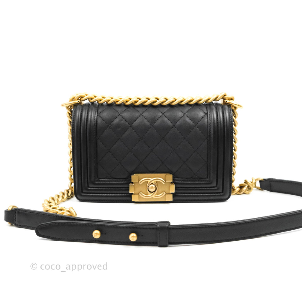 Chanel Quilted Small Boy Black Calfskin Aged Gold Hardware
