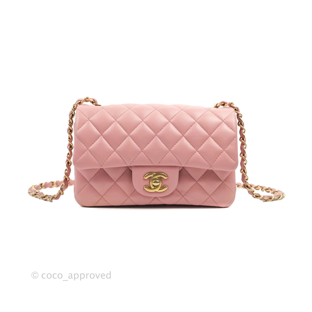 Chanel Quilted Mini Rectangular Flap Pink Lambskin Gold Hardware