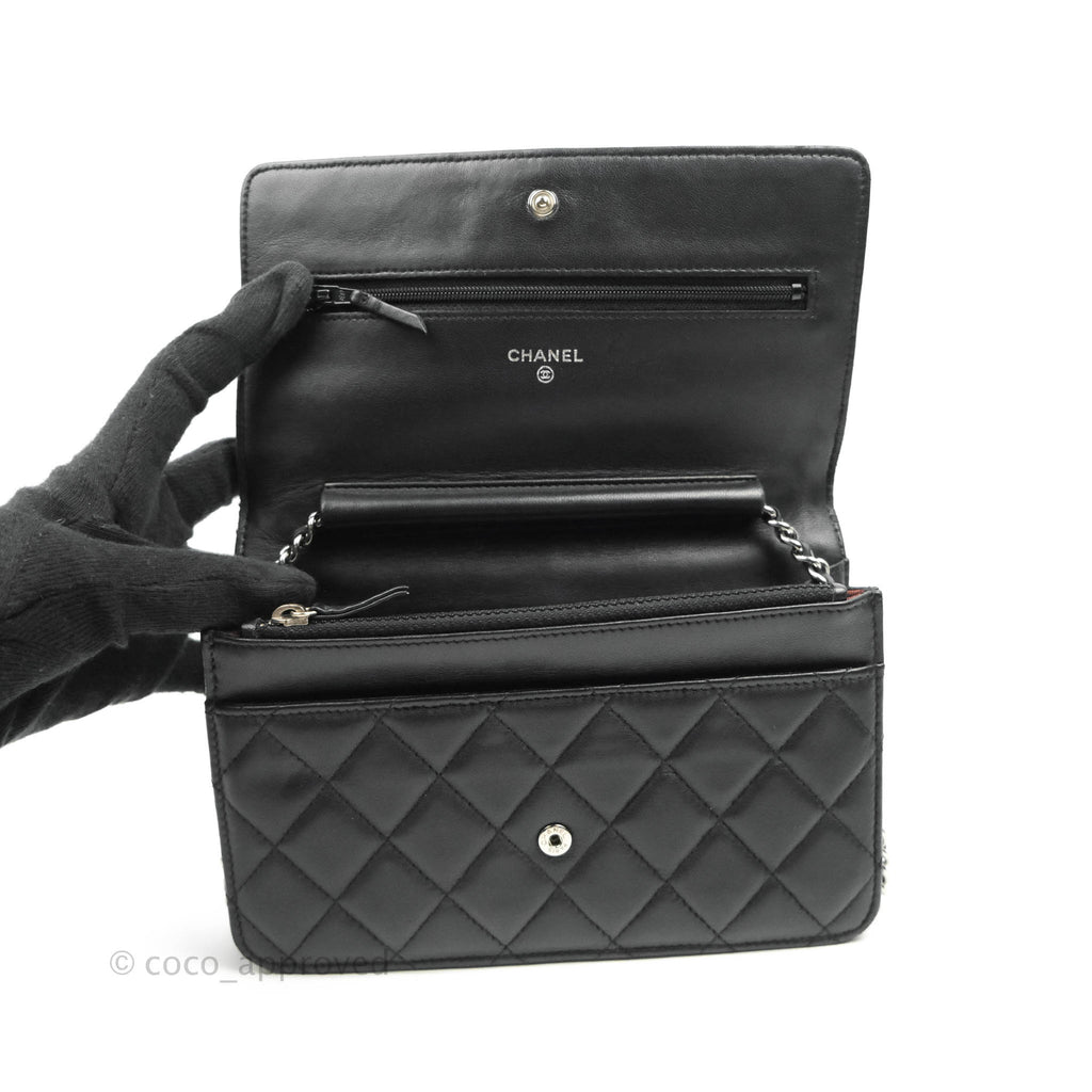 Chanel Classic Wallet On Chain Black Lambskin Silver Hardware