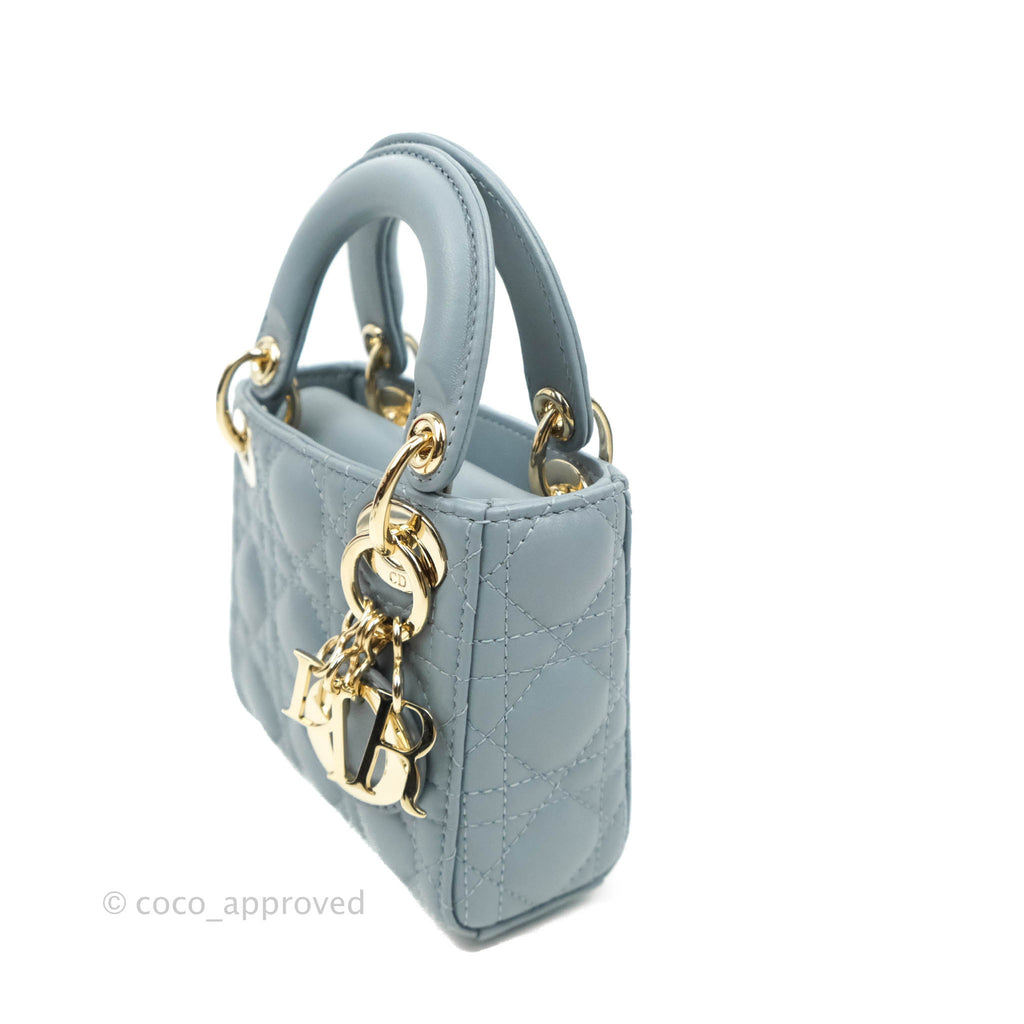 Christian Dior Micro Lady Dior Cannage Blue Lambskin Gold Hardware