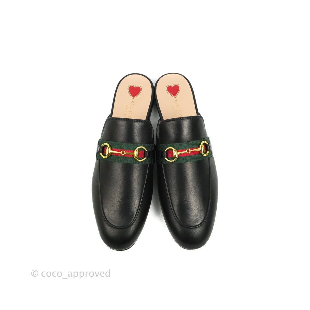 Gucci Princetown Black Leather Slippers Size 38