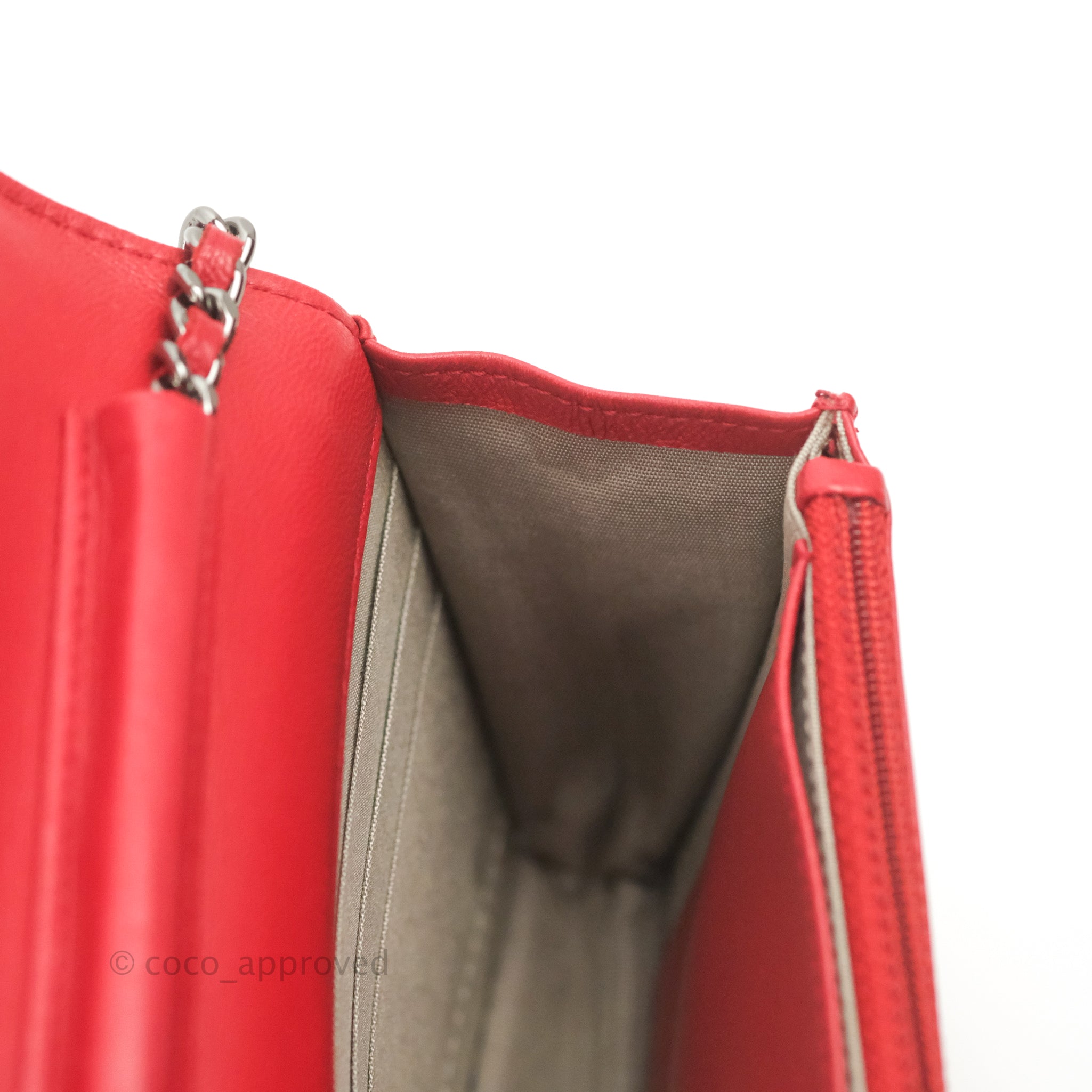 Chanel Boy Wallet on Chain WOC Red Lambskin Dark Silver Hardware