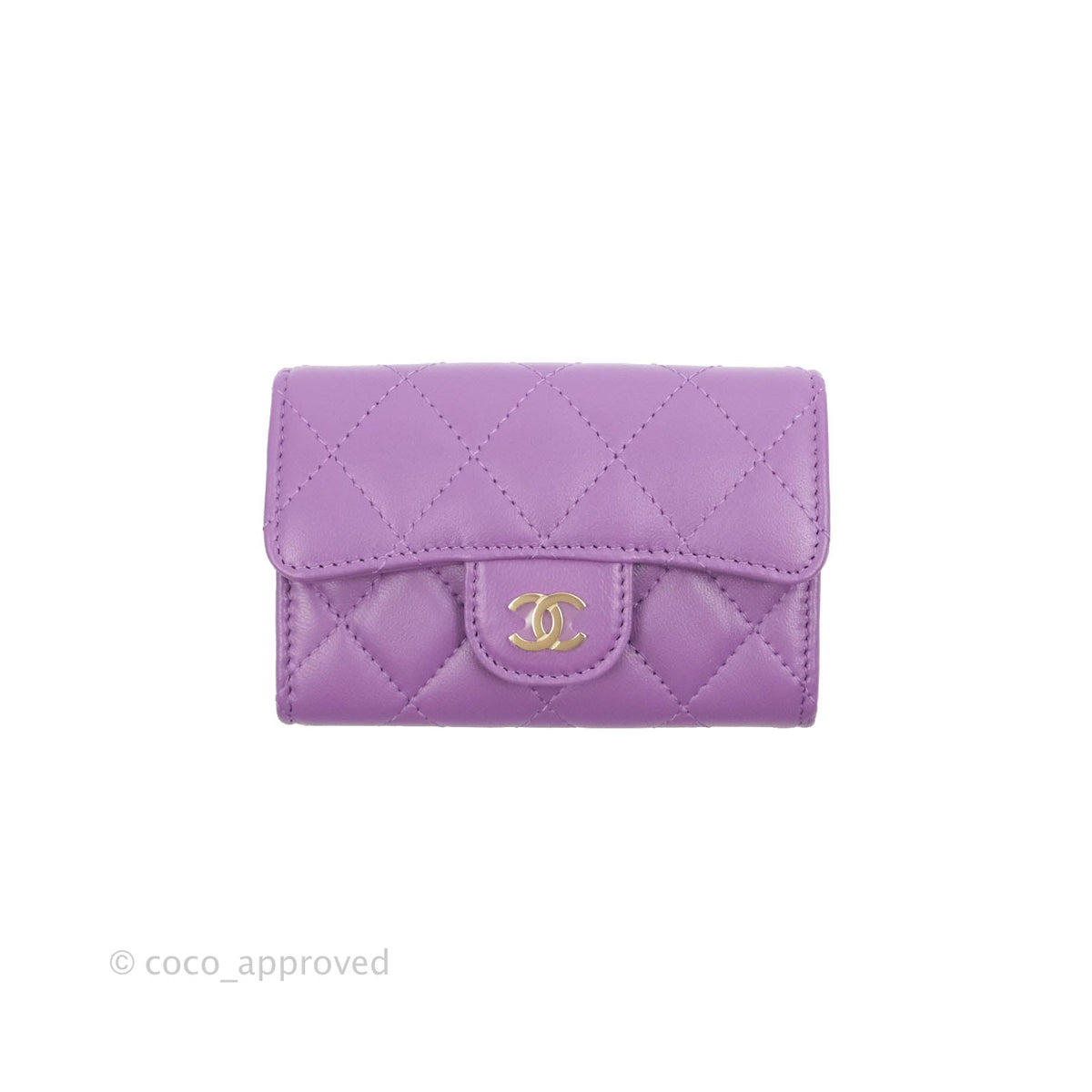 chanel card holder purple