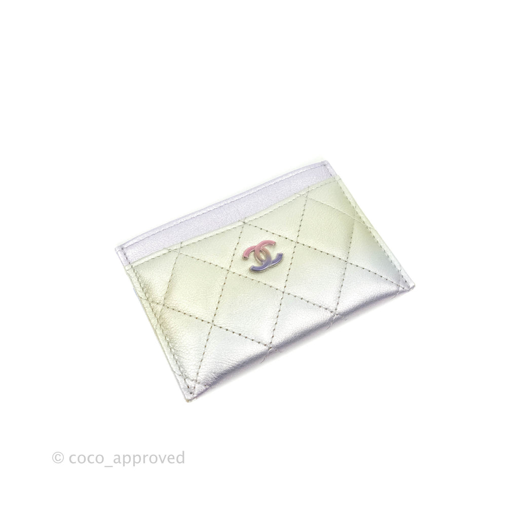 Chanel Classic Quilted Metallic Rainbow Lambskin Card Holder Rainbow Hardware