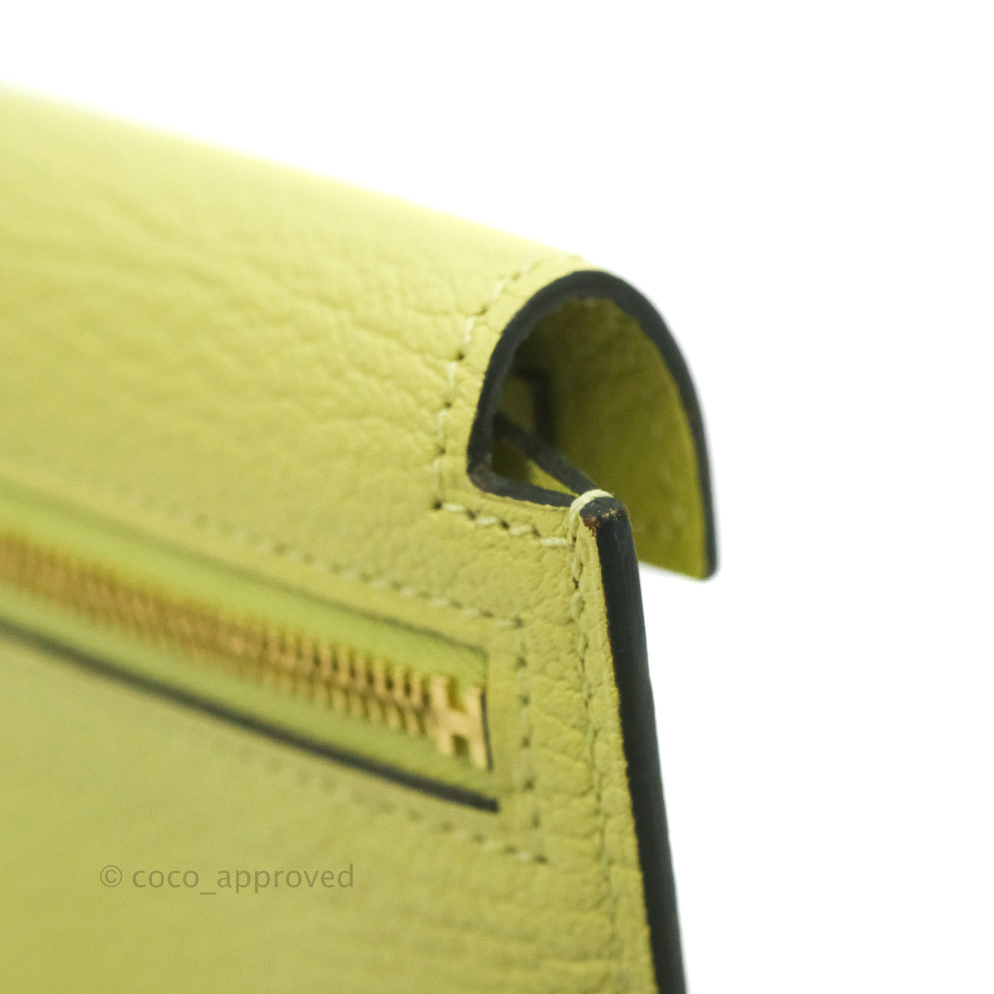 Hermès Kelly Pocket Compact In Lime Chèvre Mysore With Palladium Hardware  in Yellow