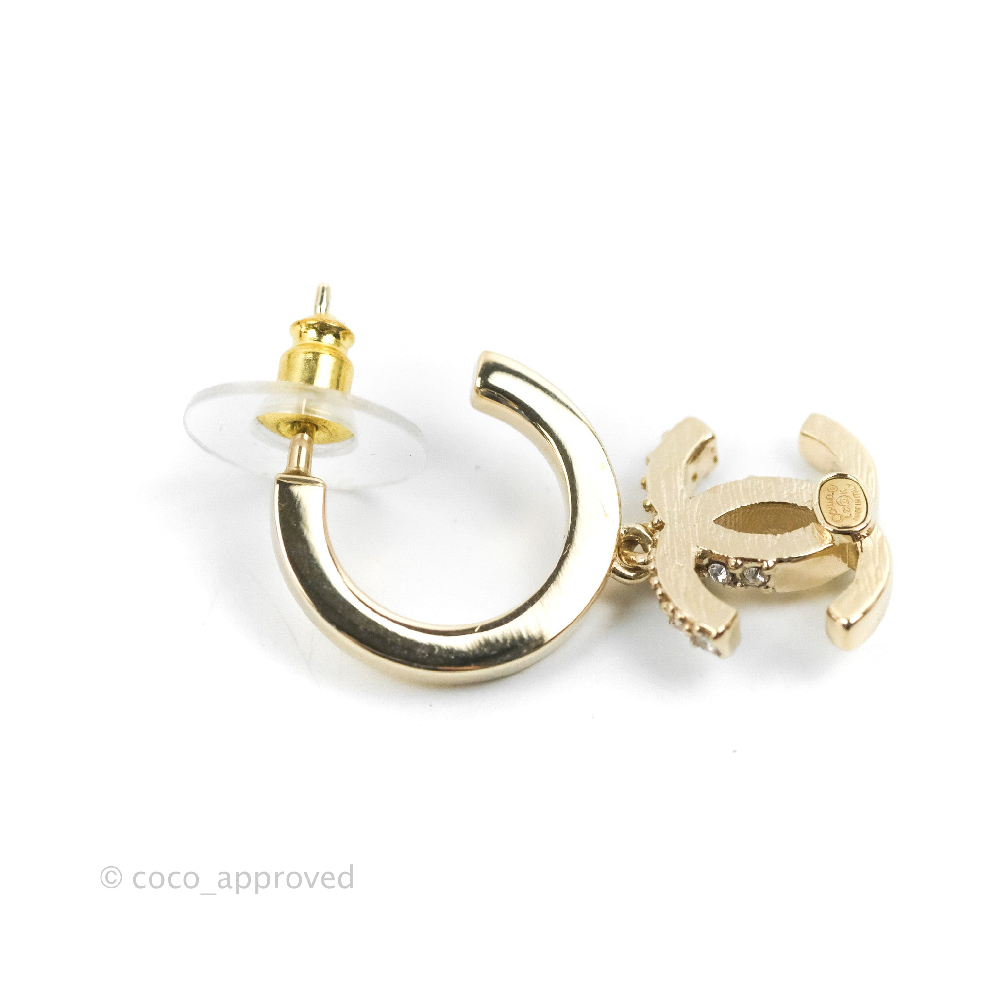 Chanel CC Crystal Hoop Earrings Gold Tone 22K – Coco Approved Studio