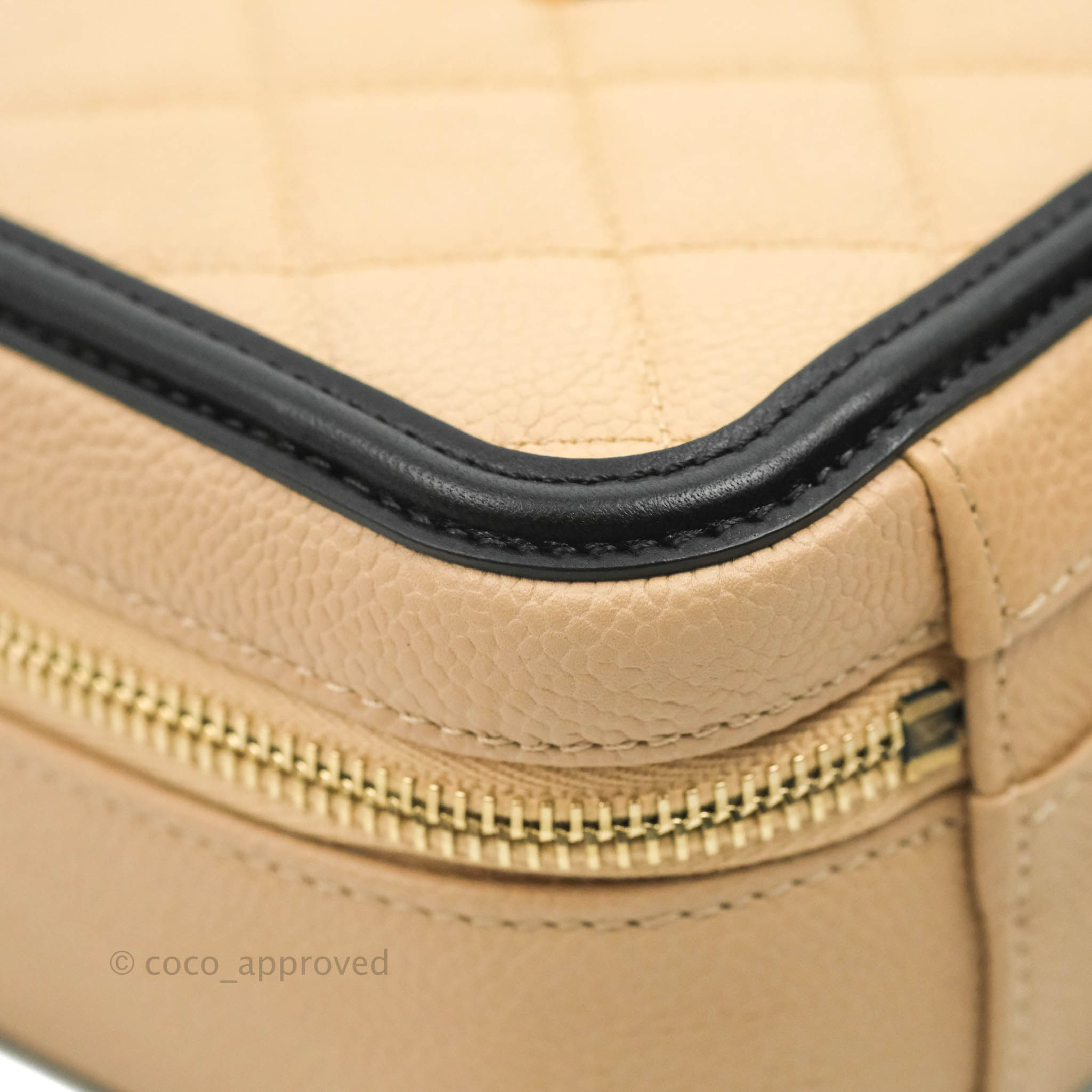 Chanel Dark Beige Quilted Caviar Leather Filigree Vanity Case Bag - Yoogi's  Closet