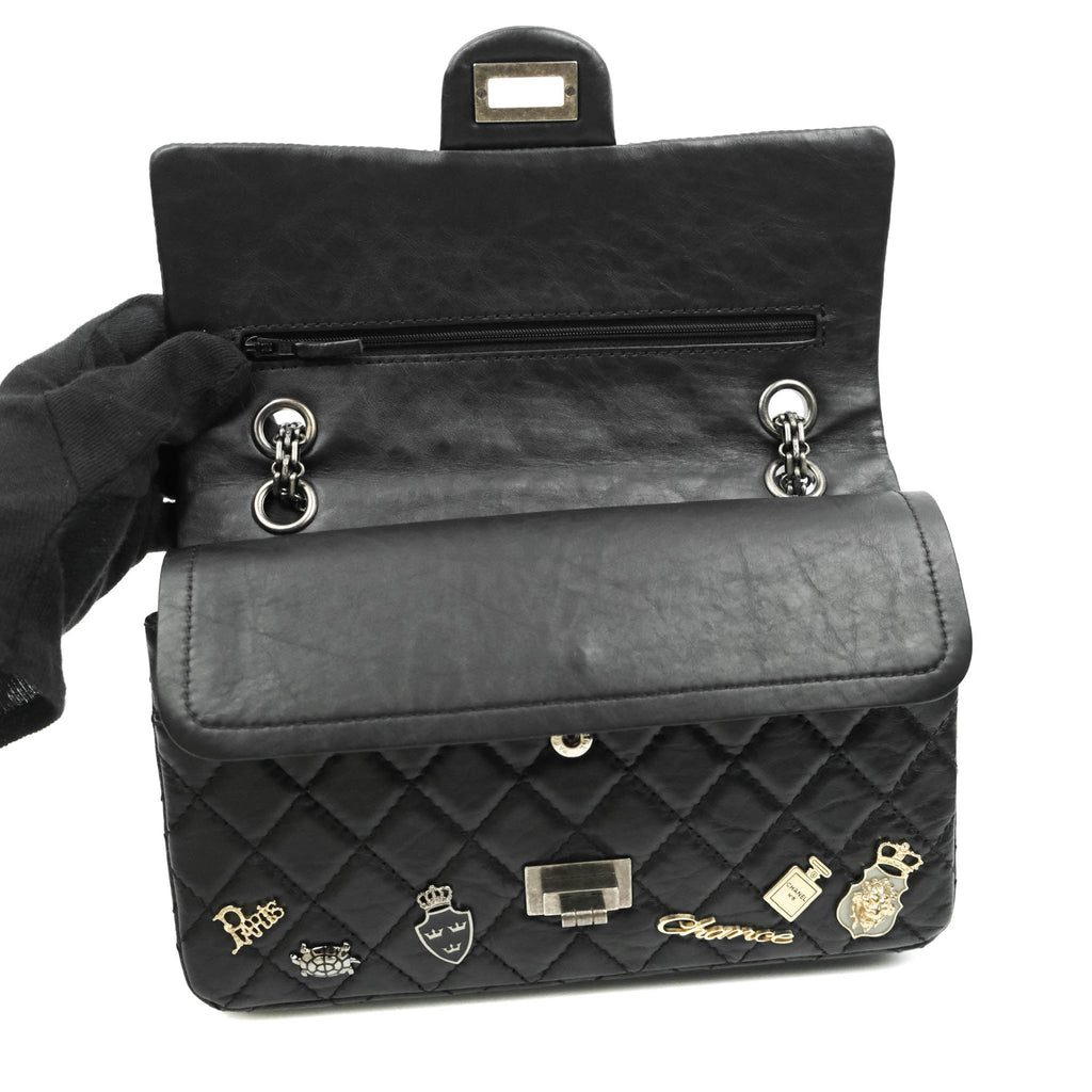 Chanel 2.55 Reissue Lucky Charms 225 Flap Black Crumpled Calfskin Ruthenium Hardware