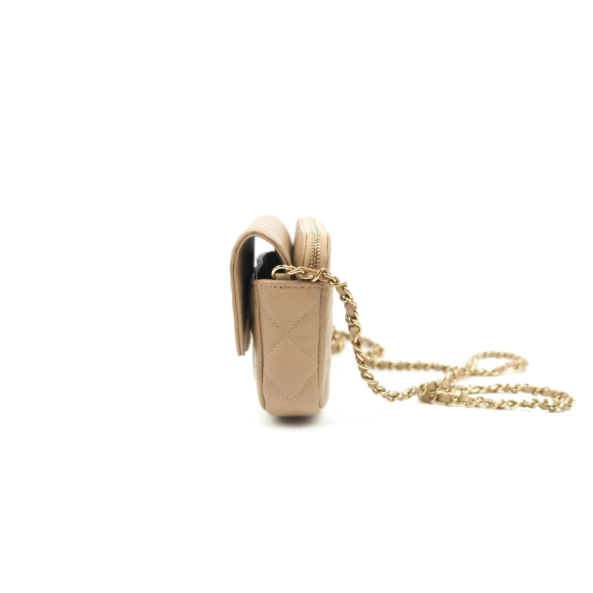 Chanel Classic Flap Phone Holder With Chain Dark Beige Caviar Gold Har –  Coco Approved Studio