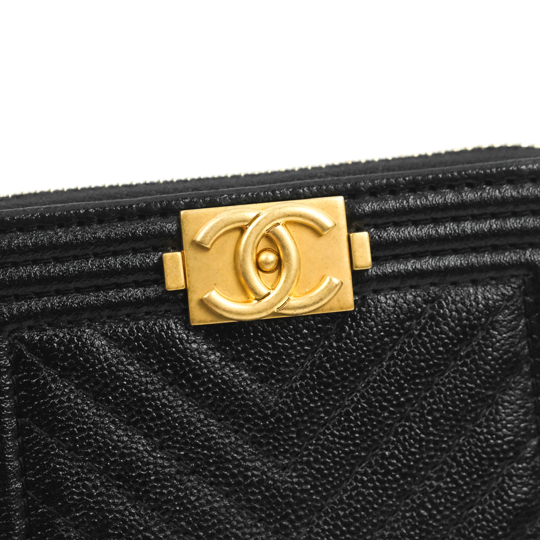 Chanel Chevron Boy Zip Card Holder Black Caviar Gold Hardware