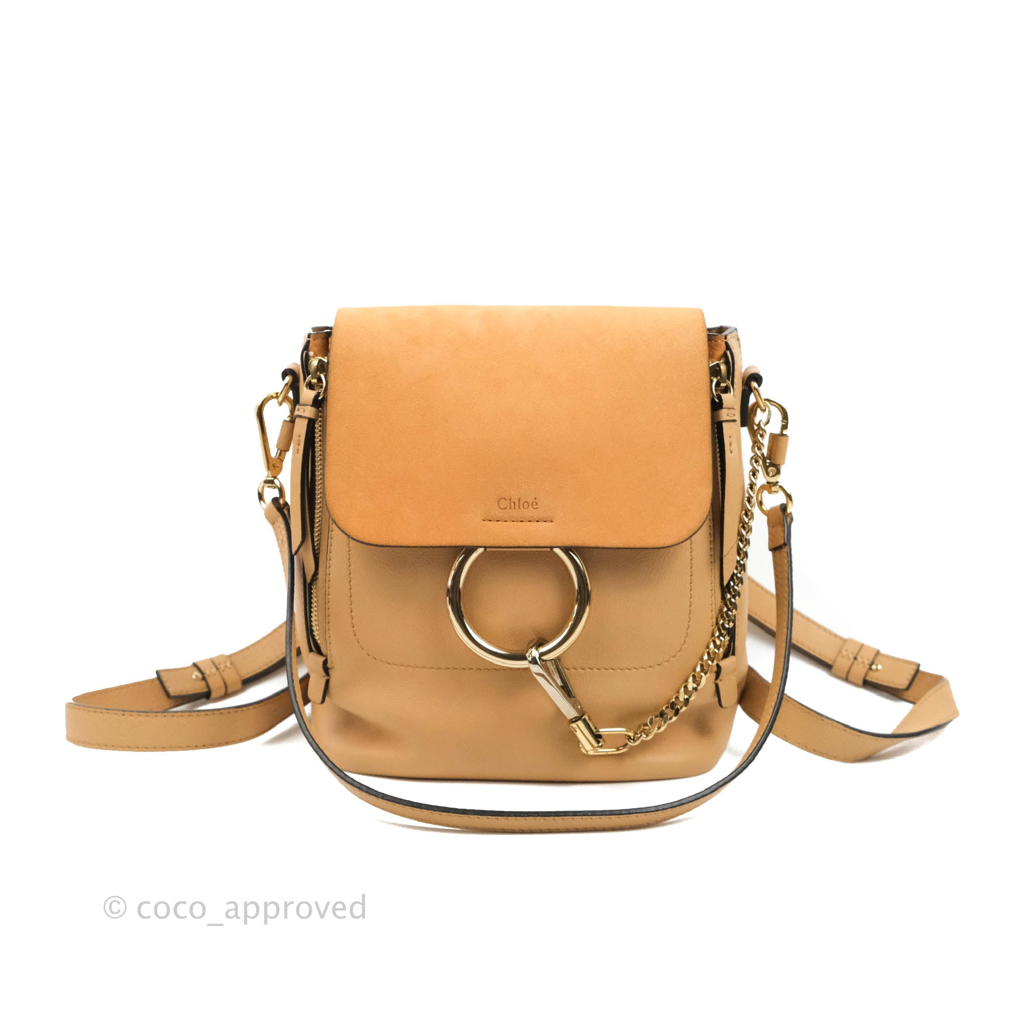 chloe faye mini backpack brown Chloe Small Faye Backpack Suede Calfskin Gold Hardware Blush Nude – Coco Approved Studio
