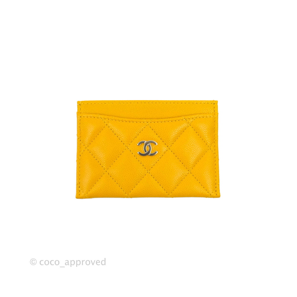 Chanel Classic Flat Card Holder Yellow Caviar Silver Hardware