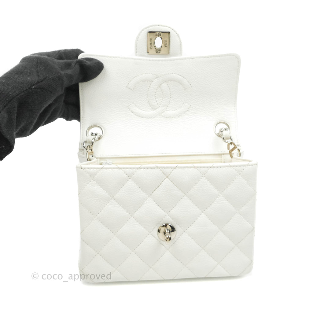 Chanel Quilted Vintage Mini Square Flap White Caviar Silver Hardware