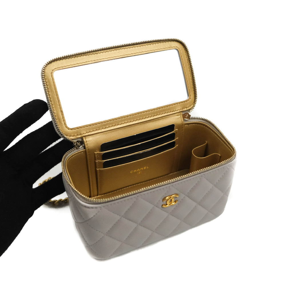 Chanel Pearl Crush Vanity With Chain Grey Lambskin Aged Gold Hardware