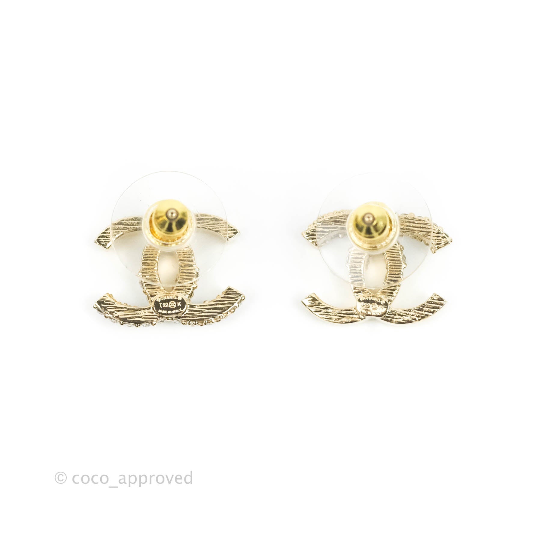 Chanel CC Crystal Earrings Gold Tone 22K – Coco Approved Studio