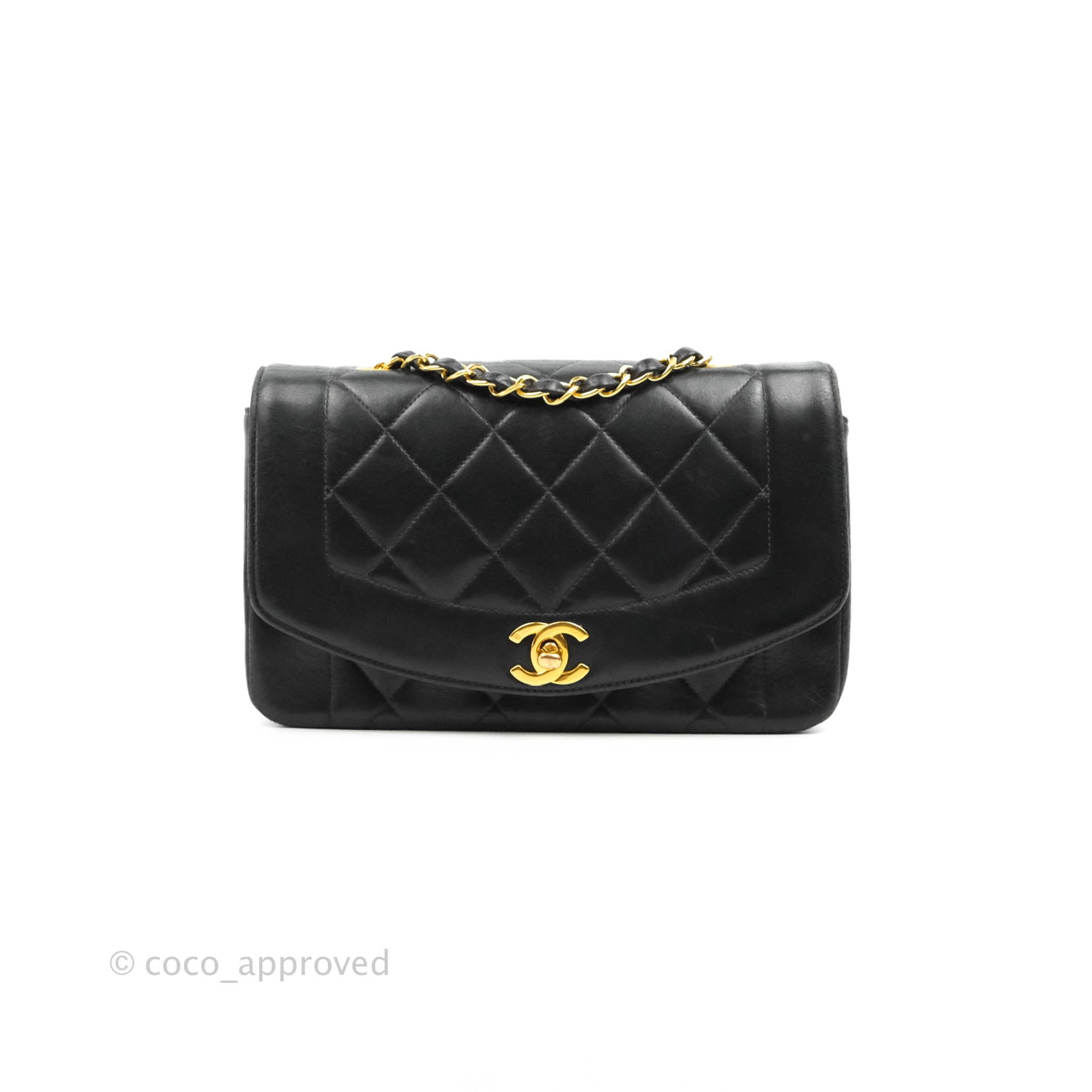 Chanel Vintage Small Classic Diana Flap Bag Black Lambskin 24K Gold Ha –  Coco Approved Studio