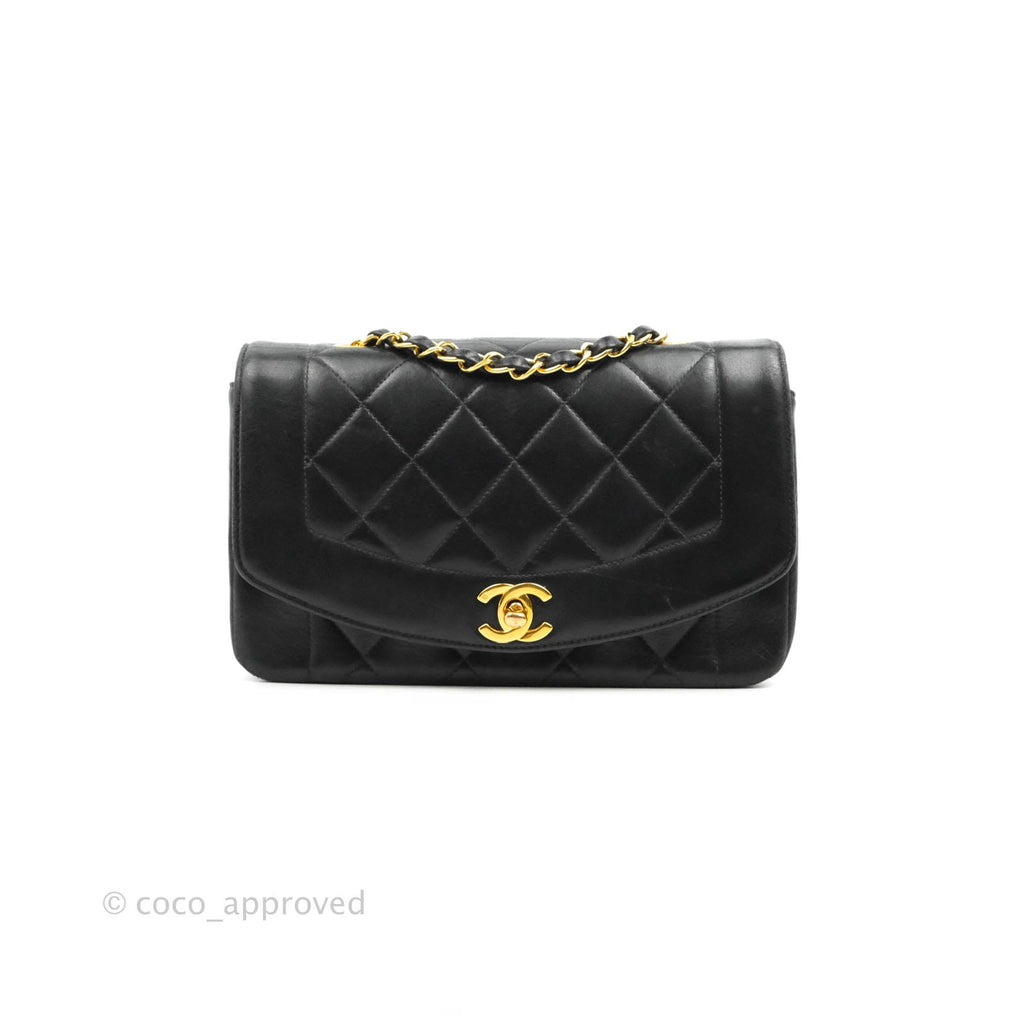 Chanel Vintage Small Classic Diana Flap Bag Black Lambskin 24K Gold Hardware