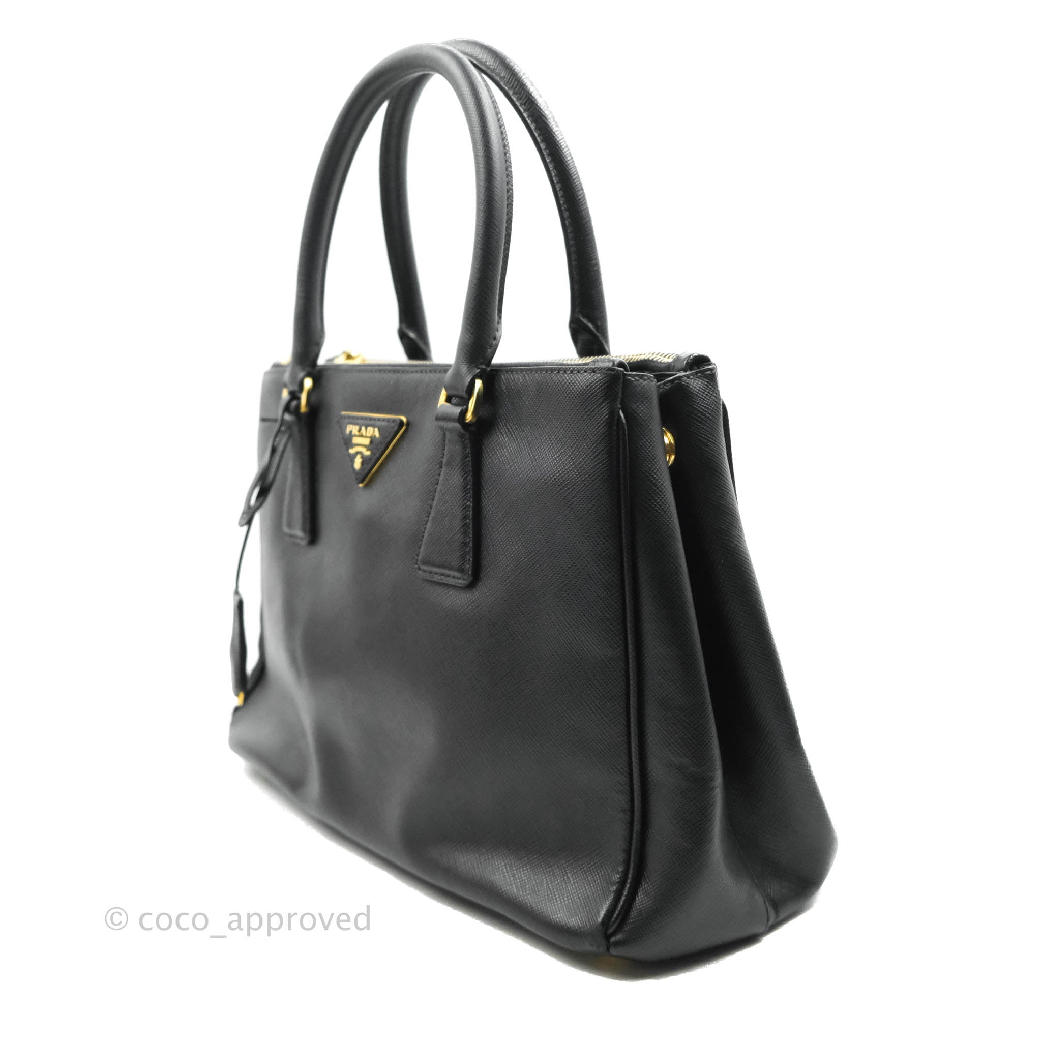 PRADA Saffiano Double-Zip Leather Tote Shoulder Bag Black