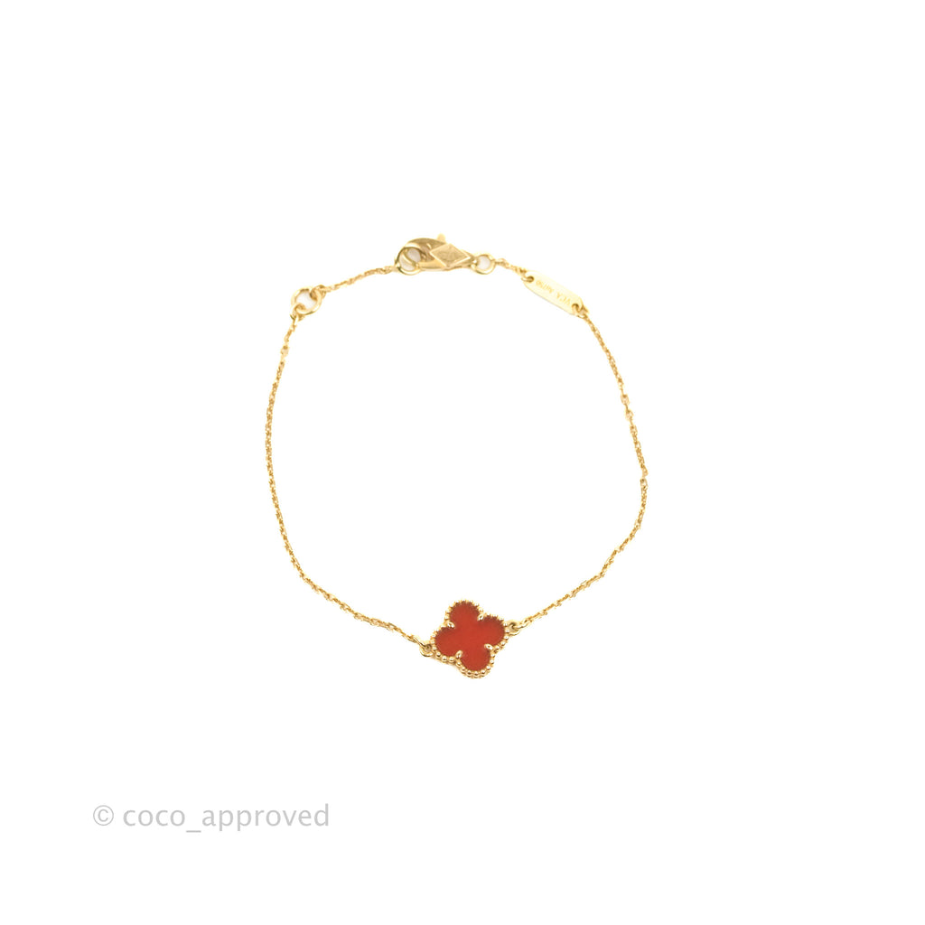 Van Cleef & Arpels Vintage Sweet Alhambra Pendant Red Carnelian Bracelet 18K Rose Gold