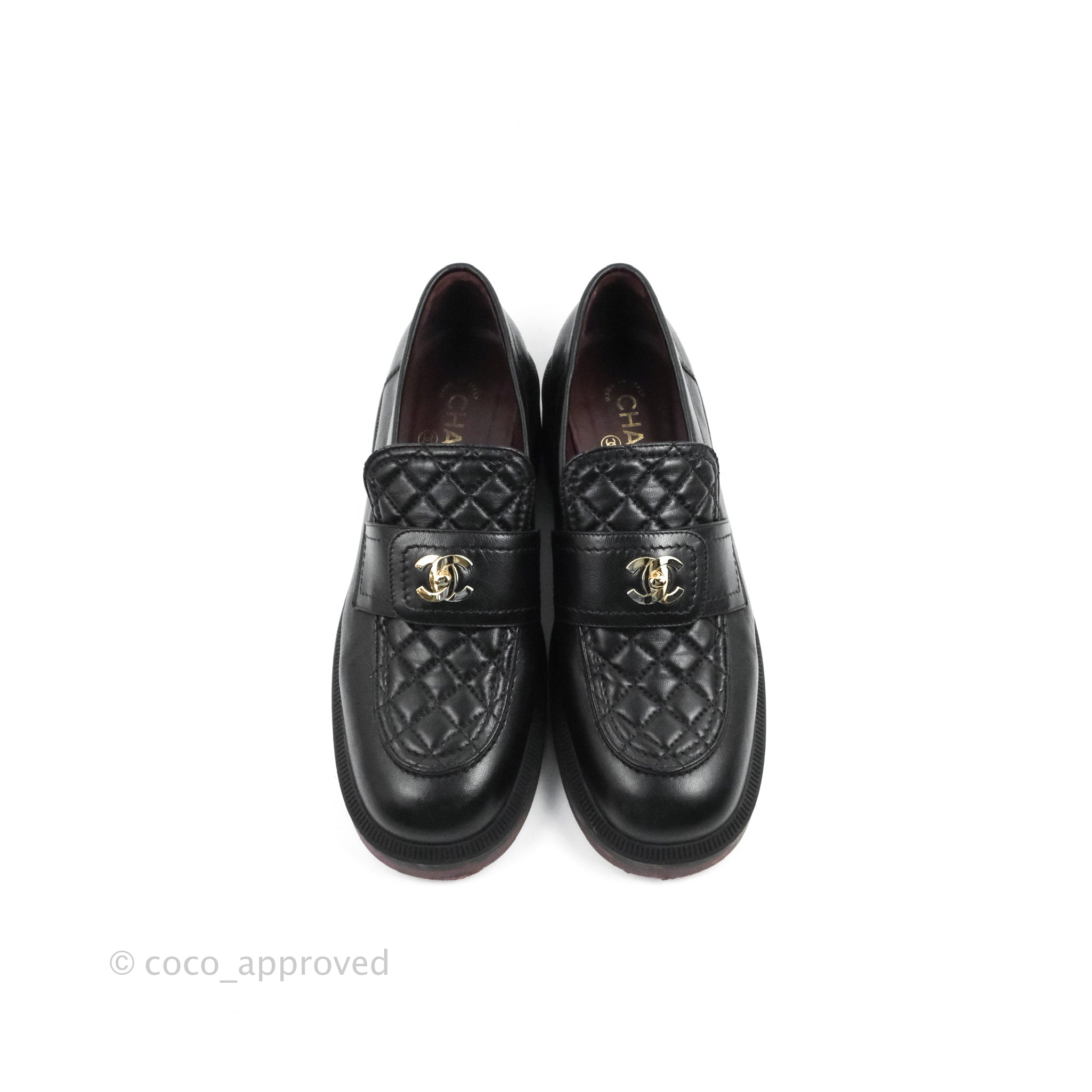 CHANEL Lambskin Quilted CC Turnlock Loafers 37.5 Grey 997193