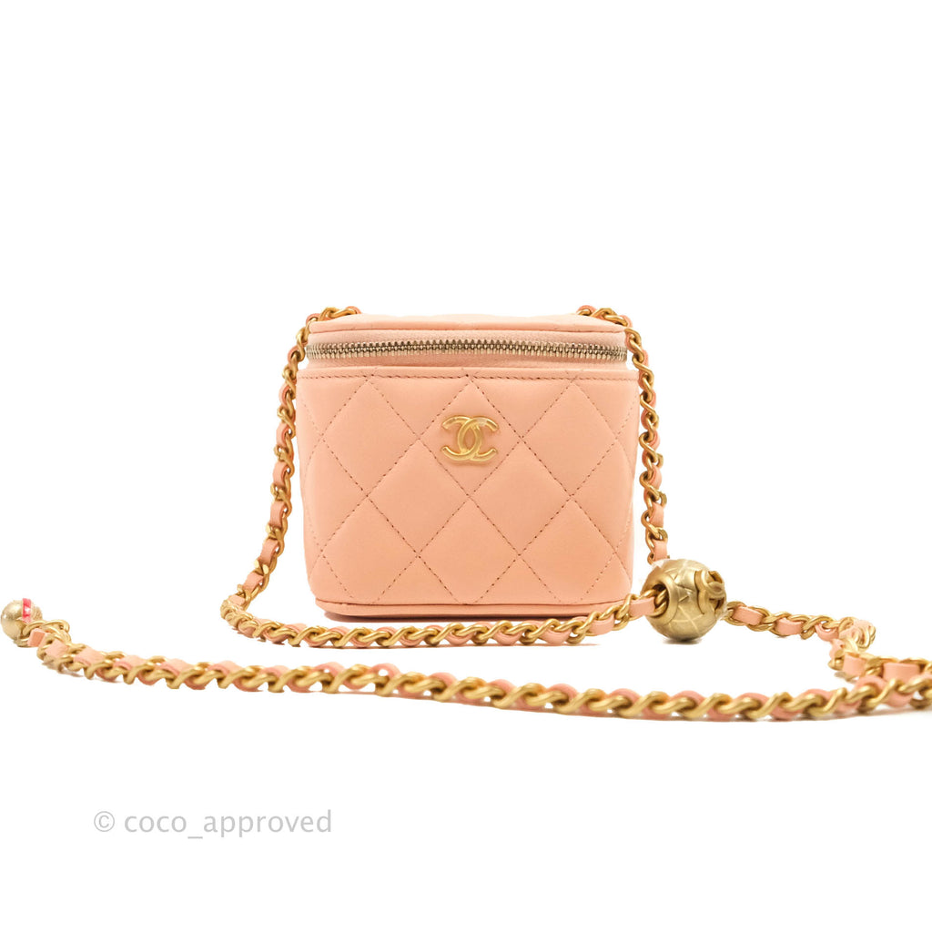 Chanel Classic Mini Pearl Crush Vanity With Chain Pink Lambskin Aged Gold Hardware