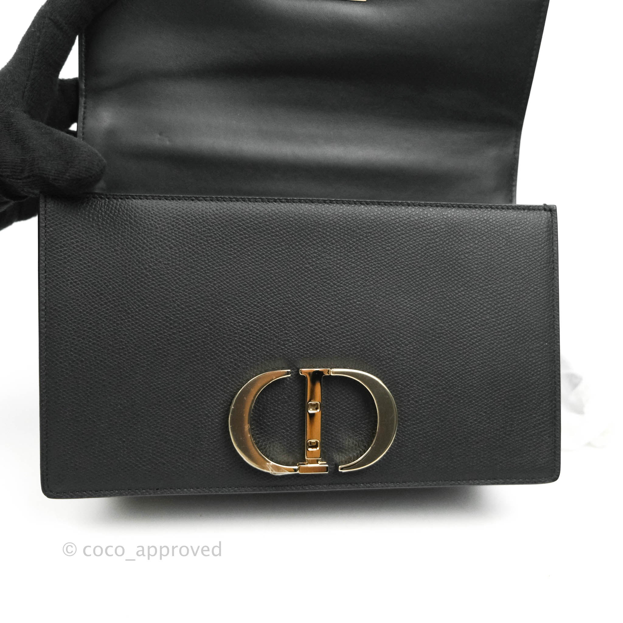 Christian Dior 30 Montaigne with Chain Black Grained Calfskin