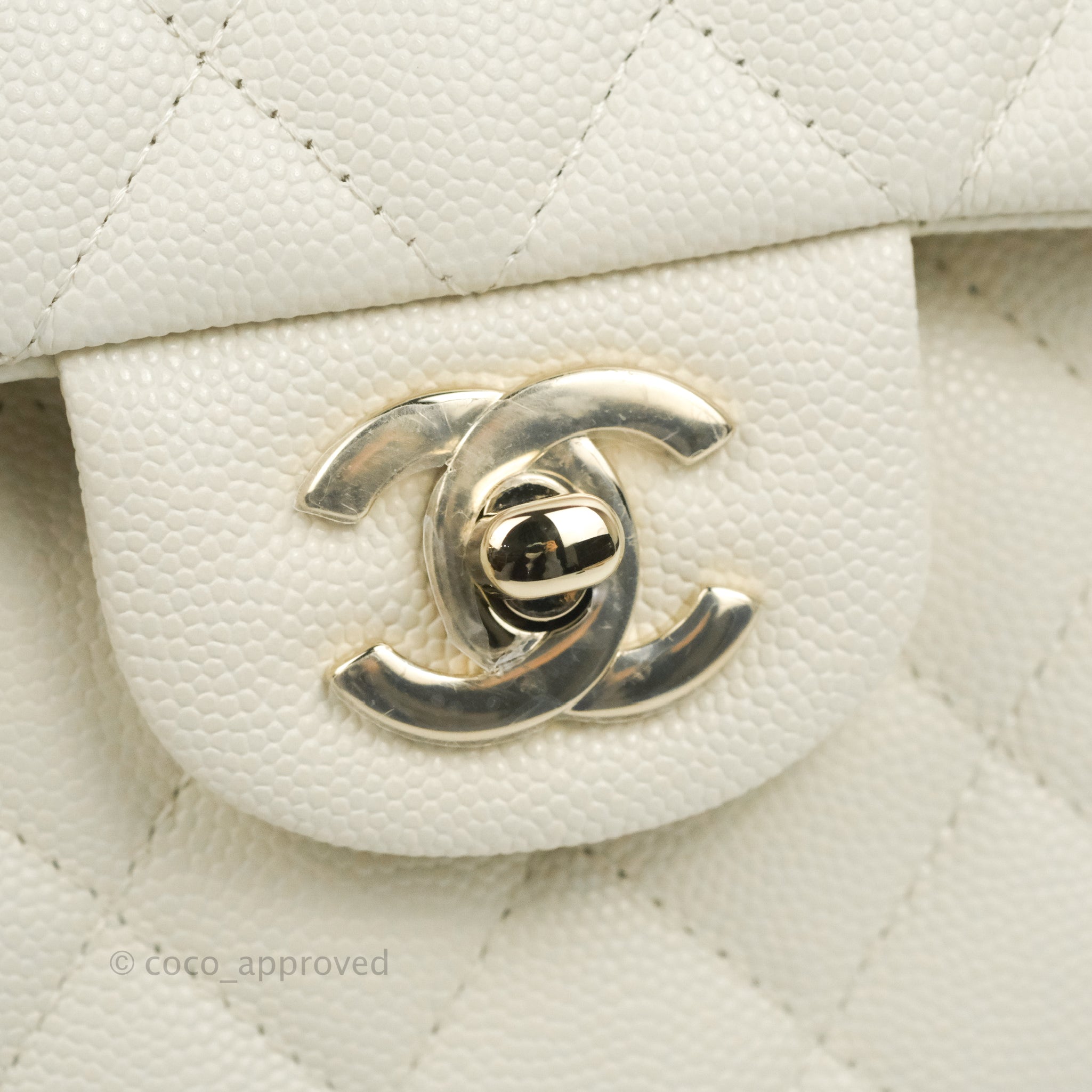 Chanel White Quilted Caviar Mini Rectangular Classic Single Flap Pale Gold Hardware, 2017 (Like New), Womens Handbag